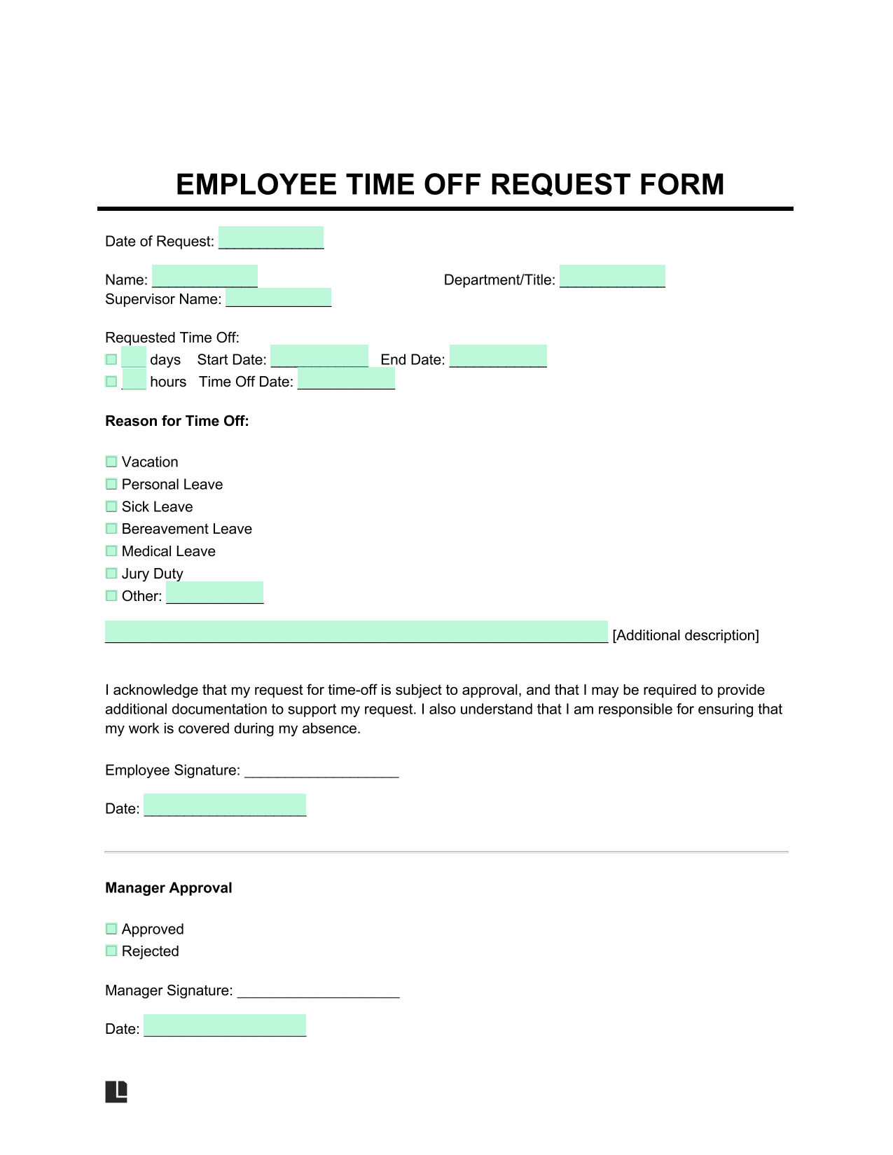 Employee Time Off Request Form screenshot