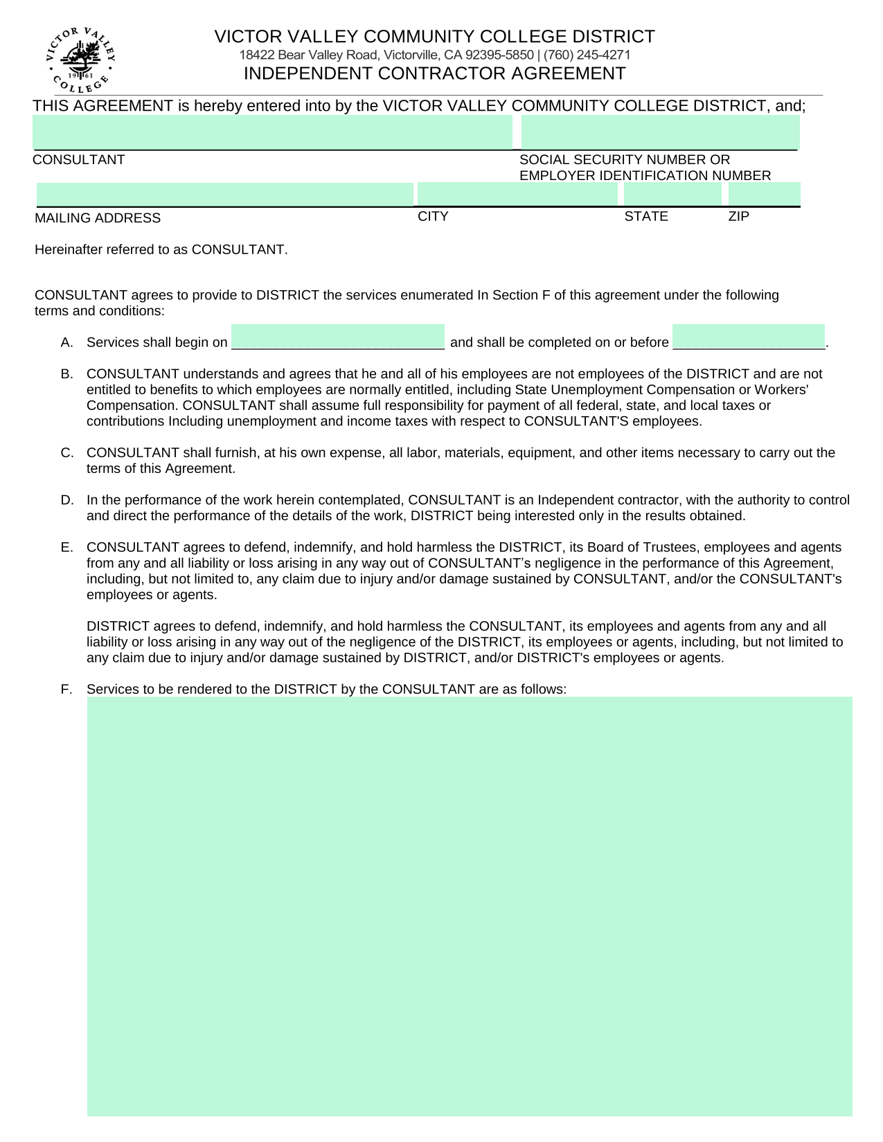 Consultant Agreement screenshot