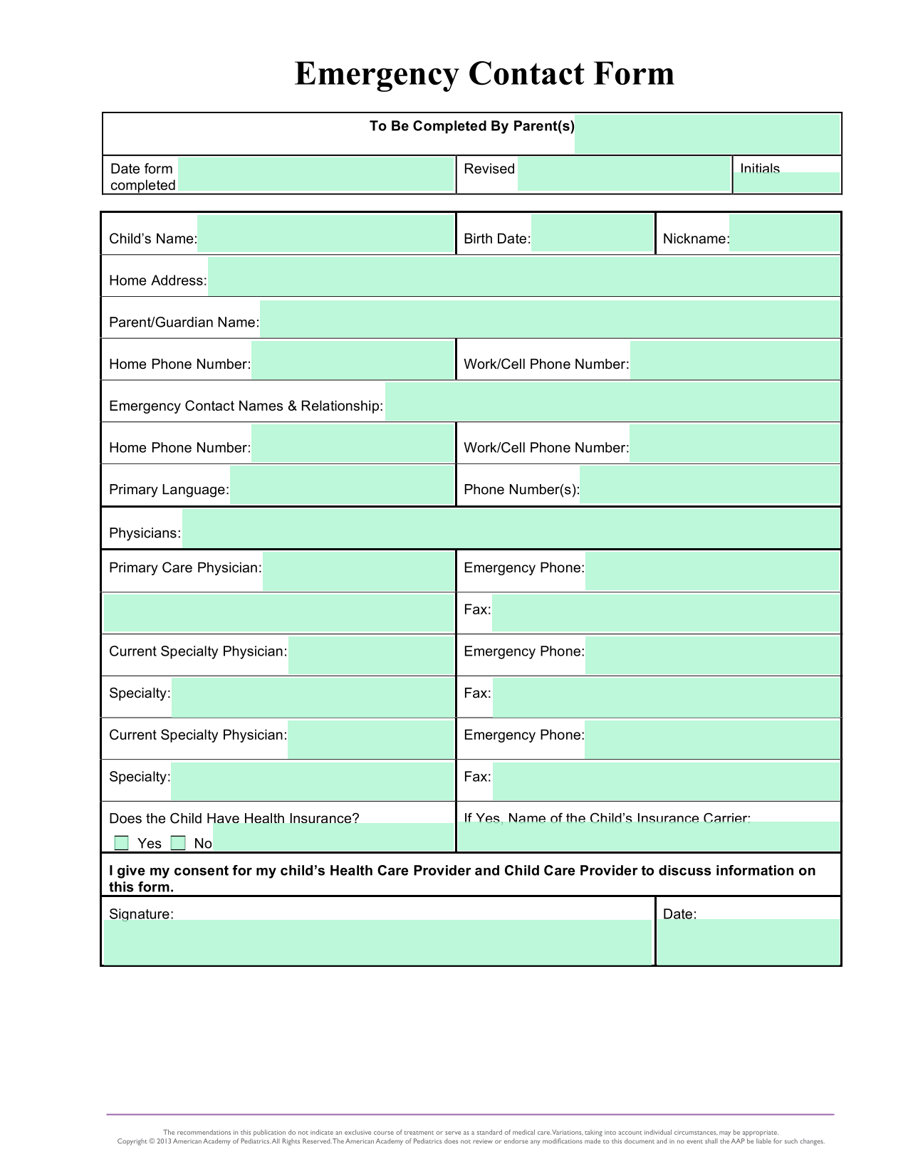 Emergency Contact Form screenshot
