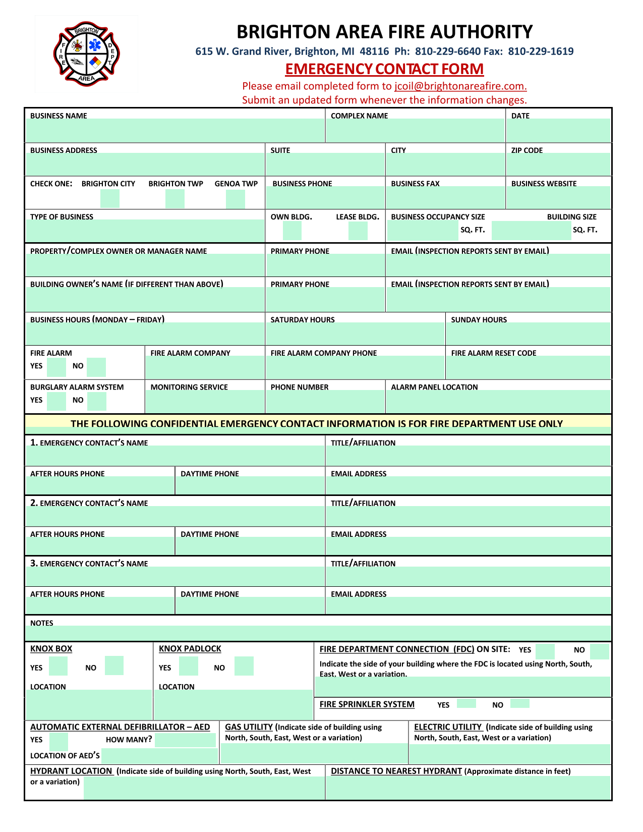 Emergency Contact Form screenshot