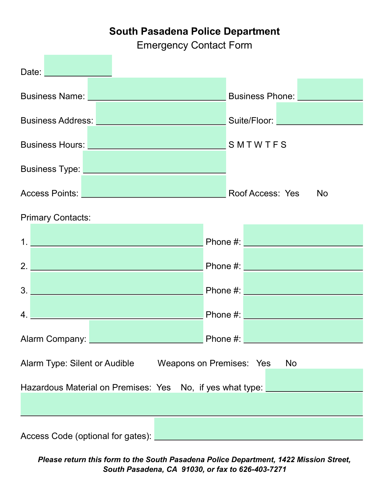 Emergency Contact Form screenshot