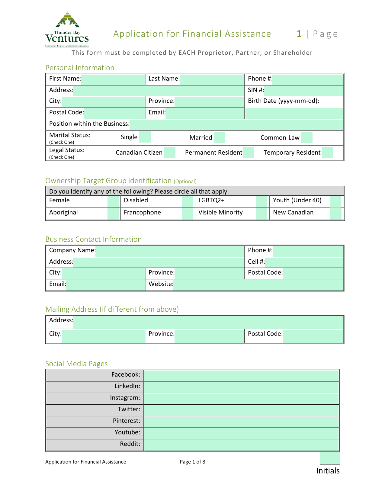 Application For Financial Assistance screenshot