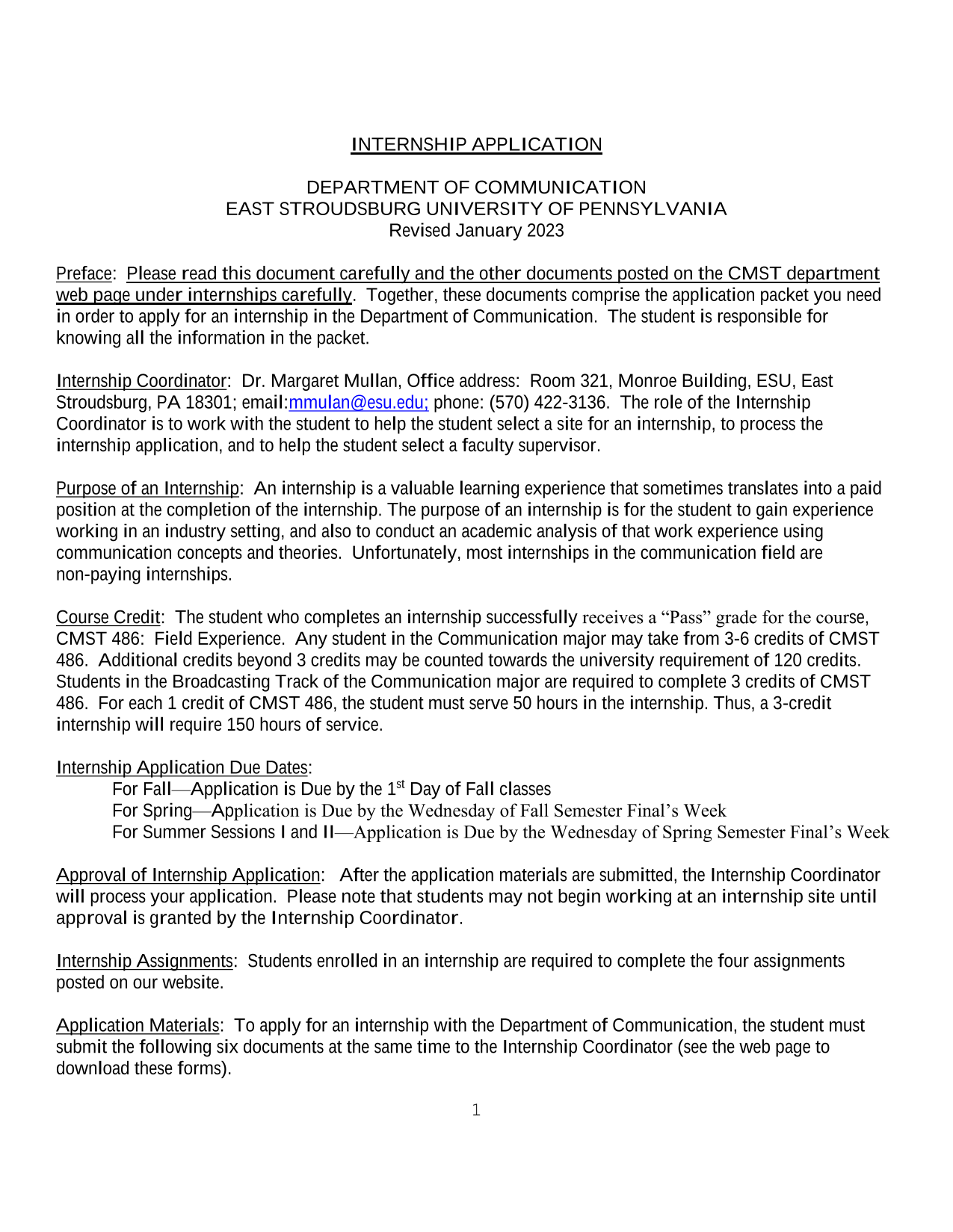 Internship Application screenshot