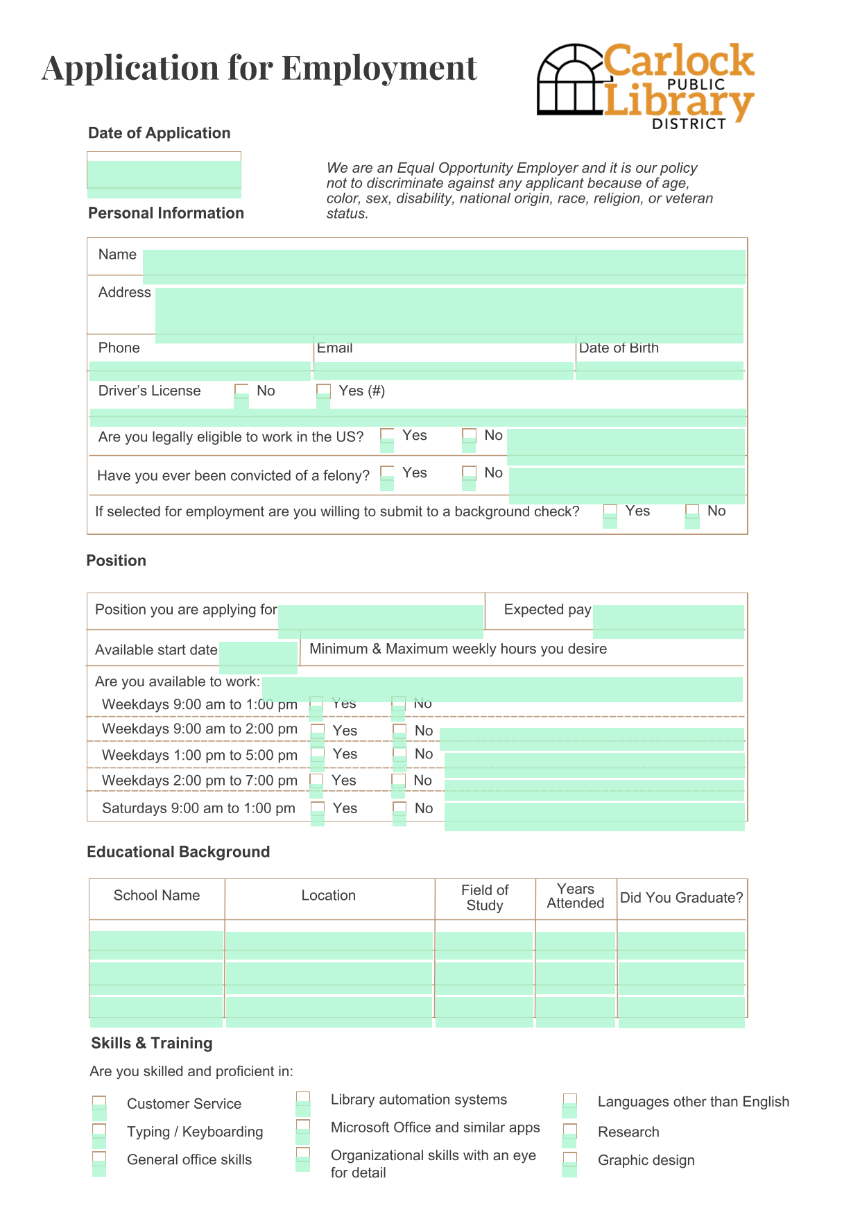 Application For Employment screenshot