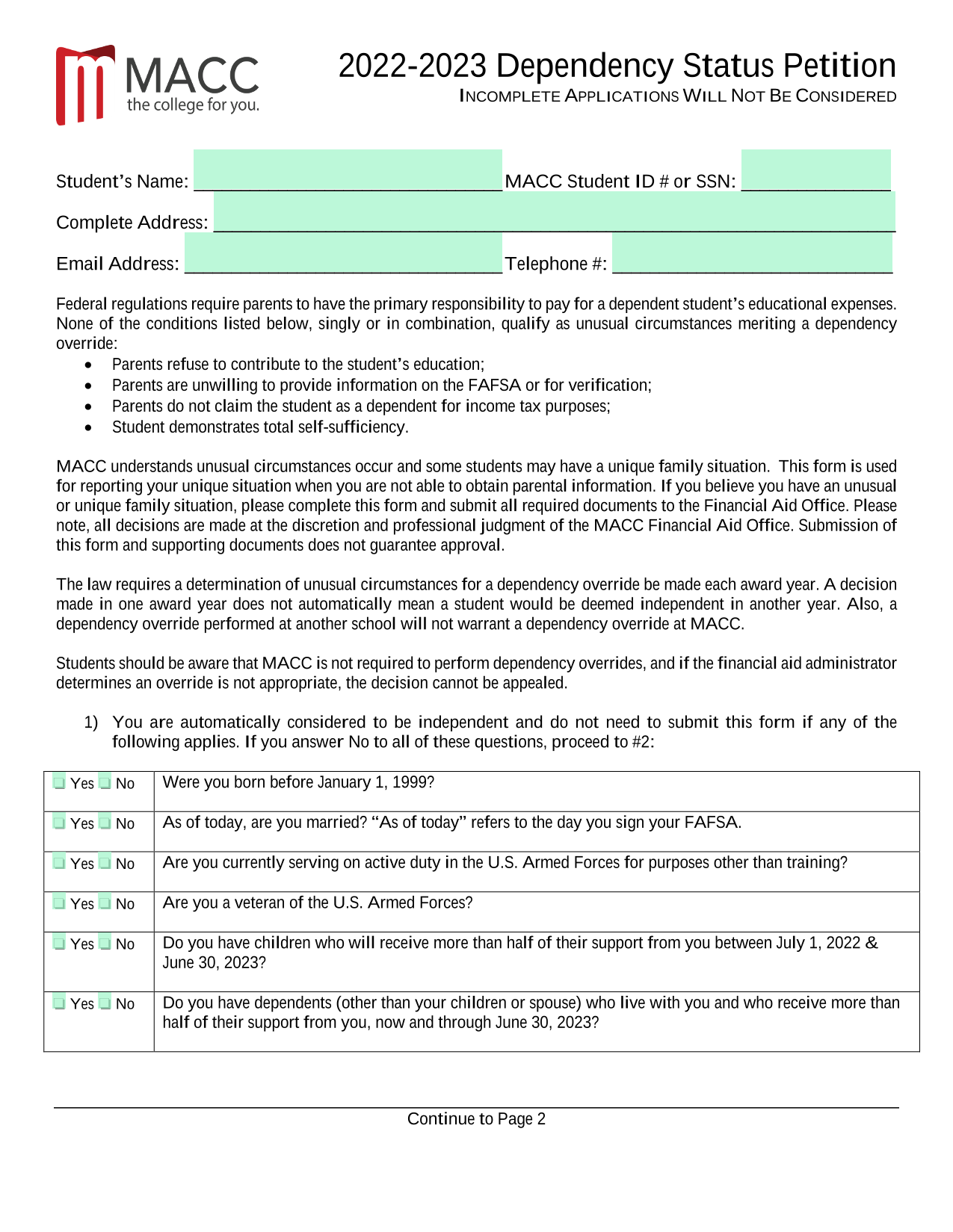 2022 2023 Dependency Status Petition screenshot