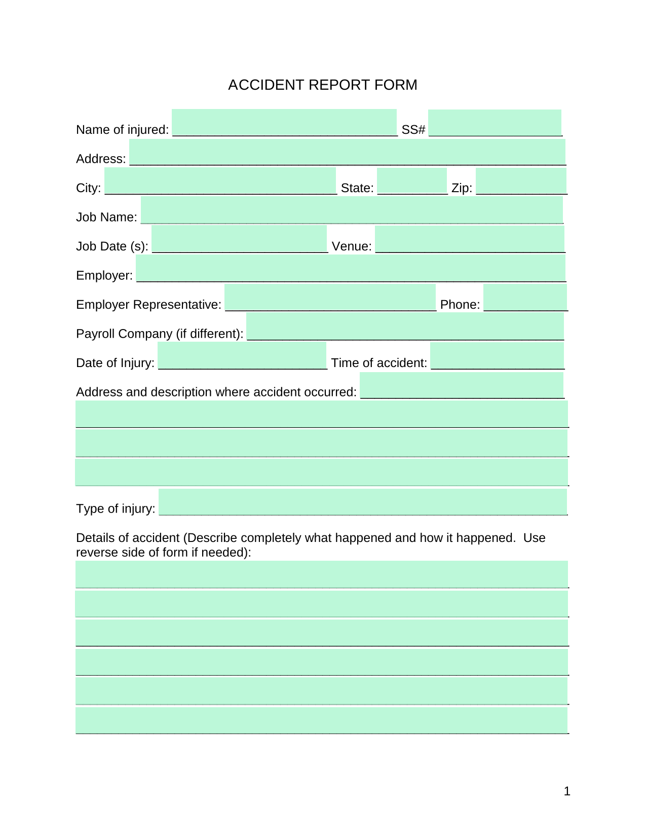 ACCIDENT REPORT FORM screenshot