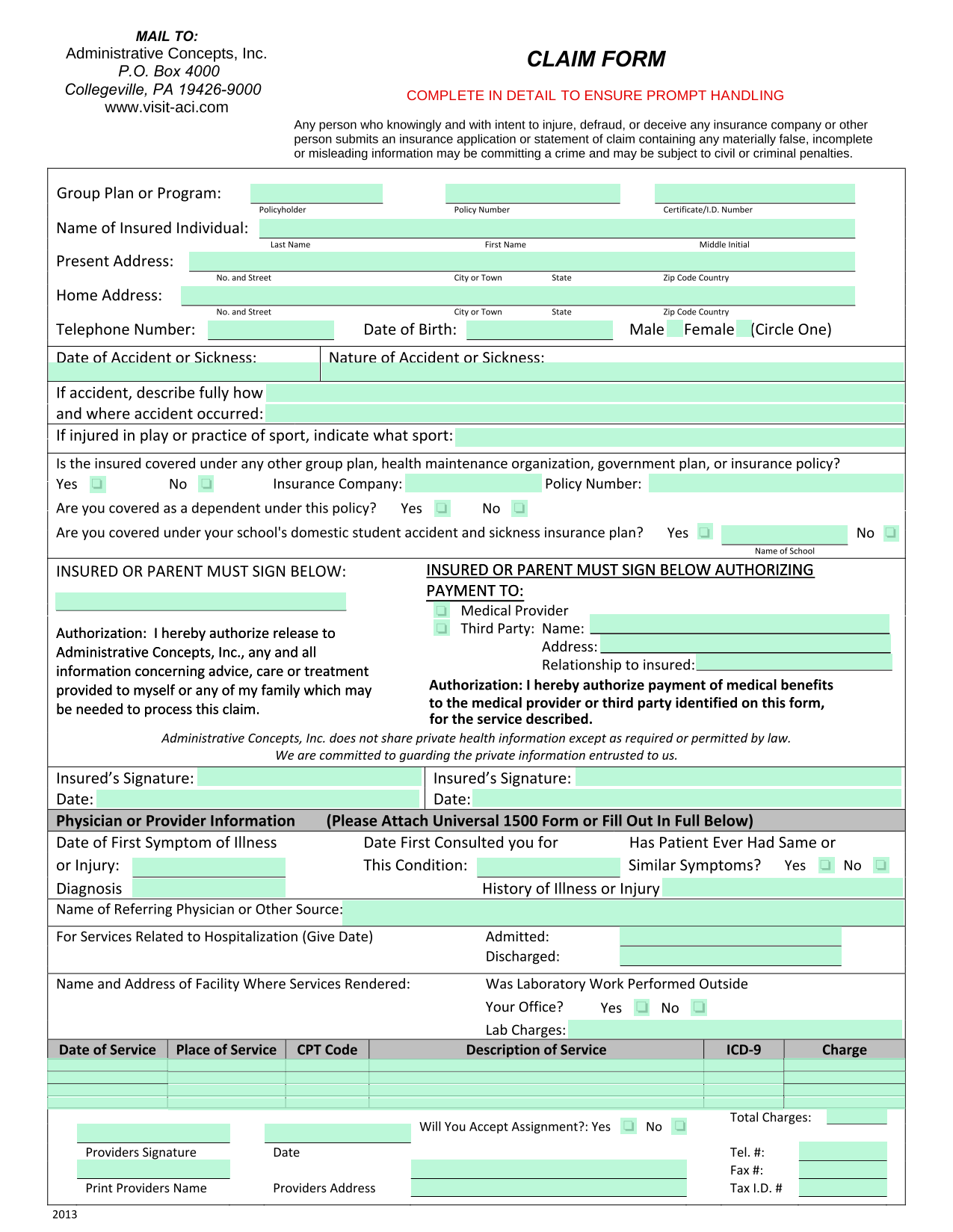 CLAIM FORM screenshot
