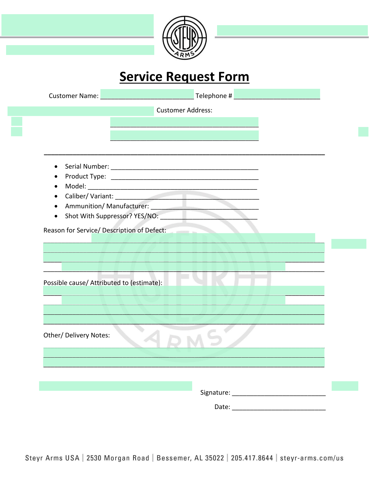Service Request Form screenshot