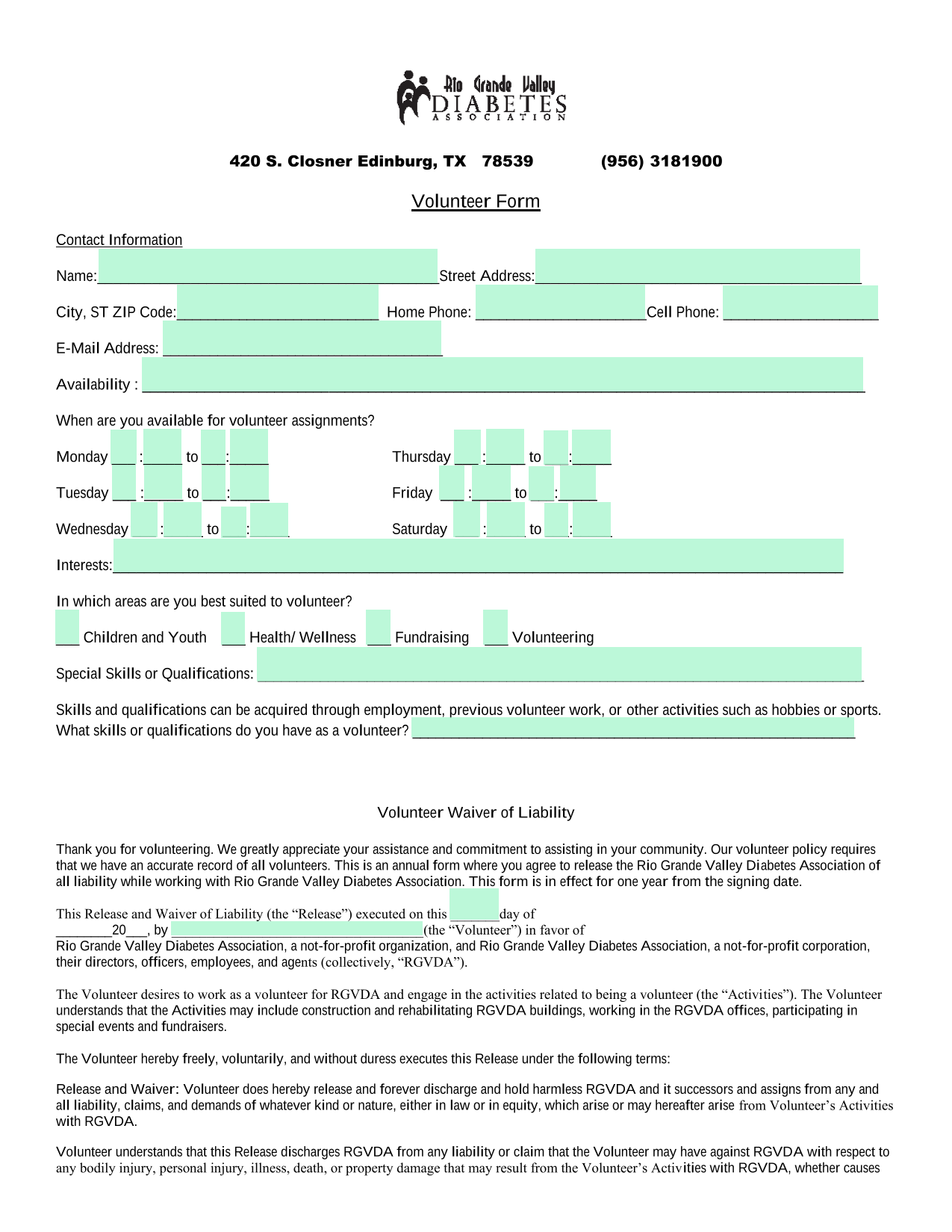Volunteer Form screenshot