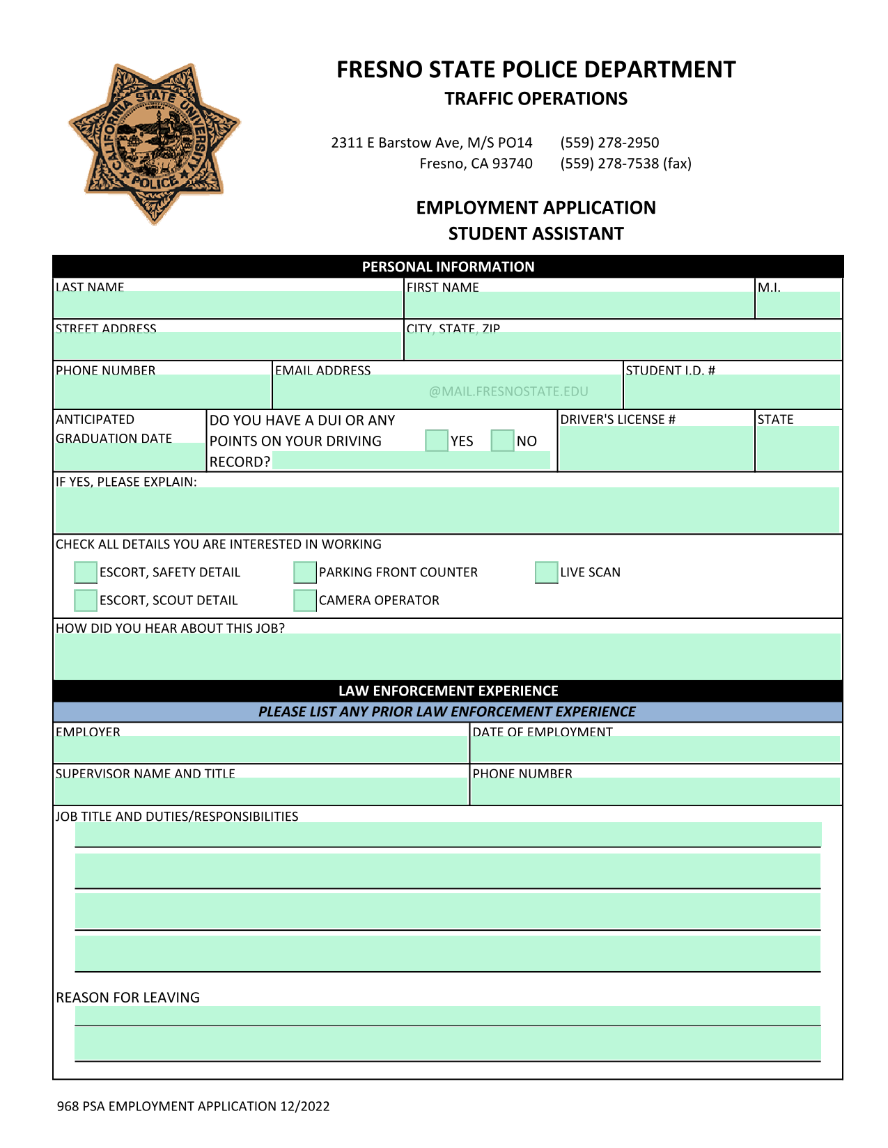 Employment Application screenshot