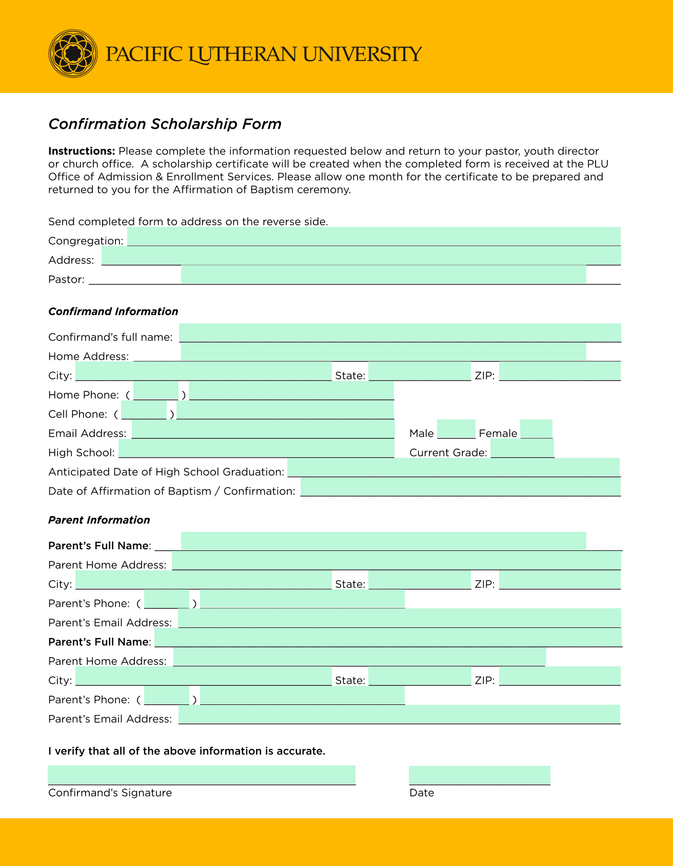 Confirmation Scholarship Form screenshot