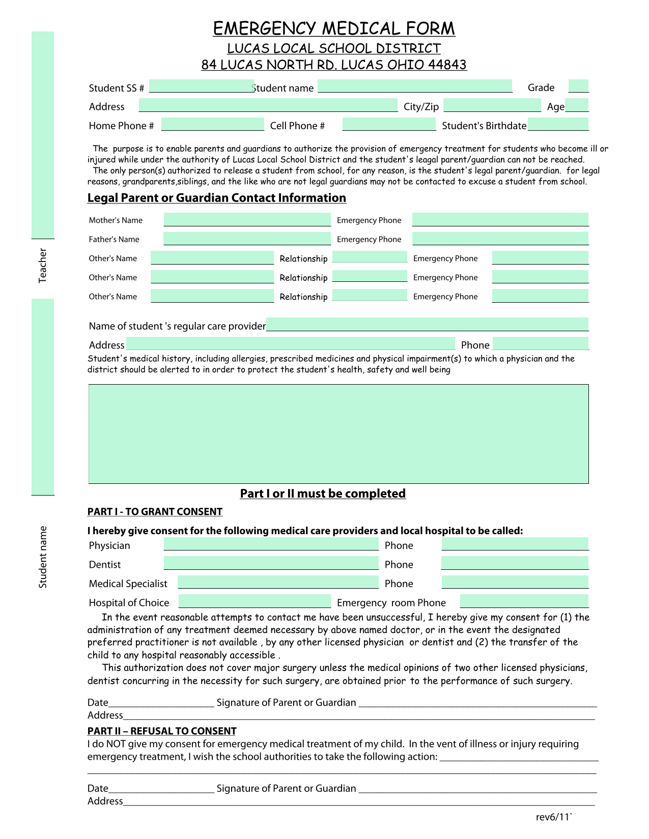 EMERGENCY MEDICAL FORM screenshot