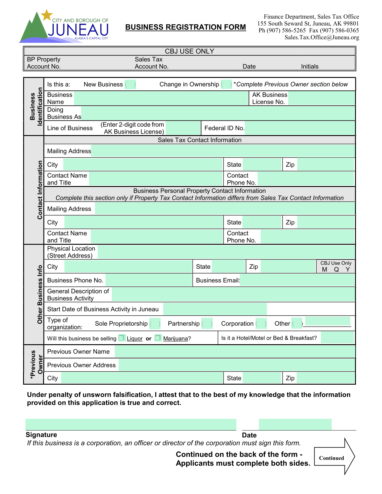 BUSINESS REGISTRATION FORM screenshot
