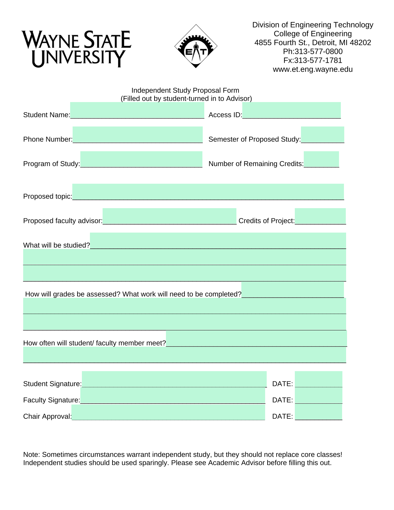 Independent Study Proposal Form screenshot