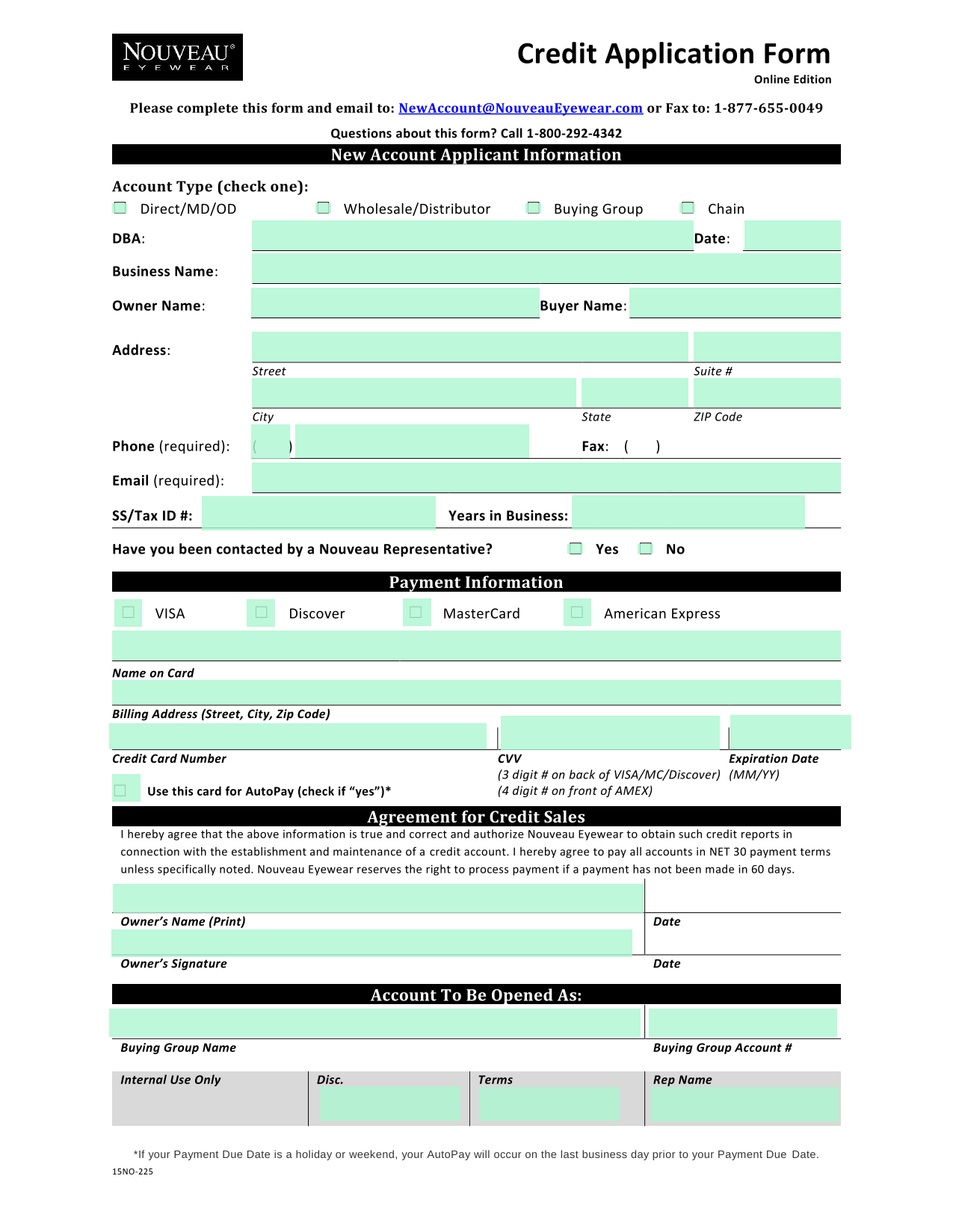 Credit Application Form screenshot