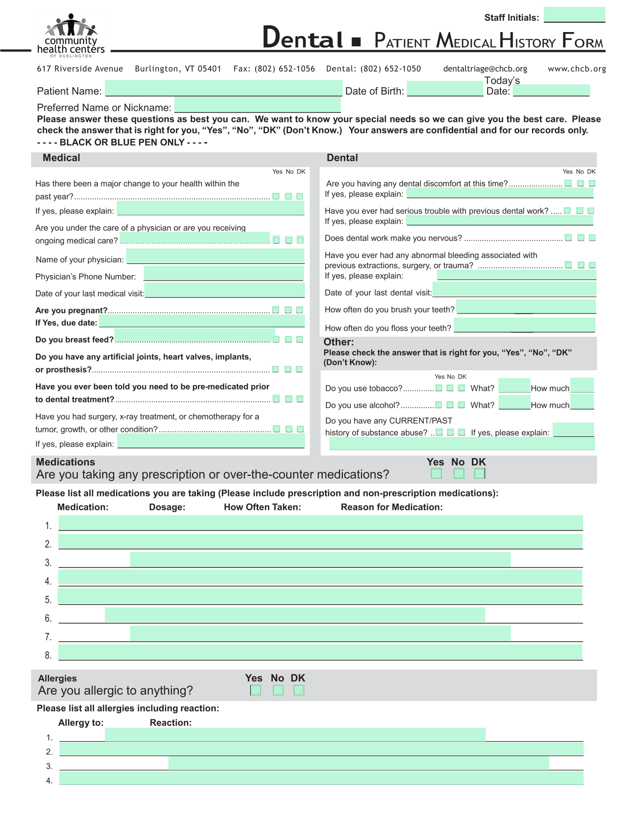 PATIENT MEDICAL HISTORY FORM screenshot