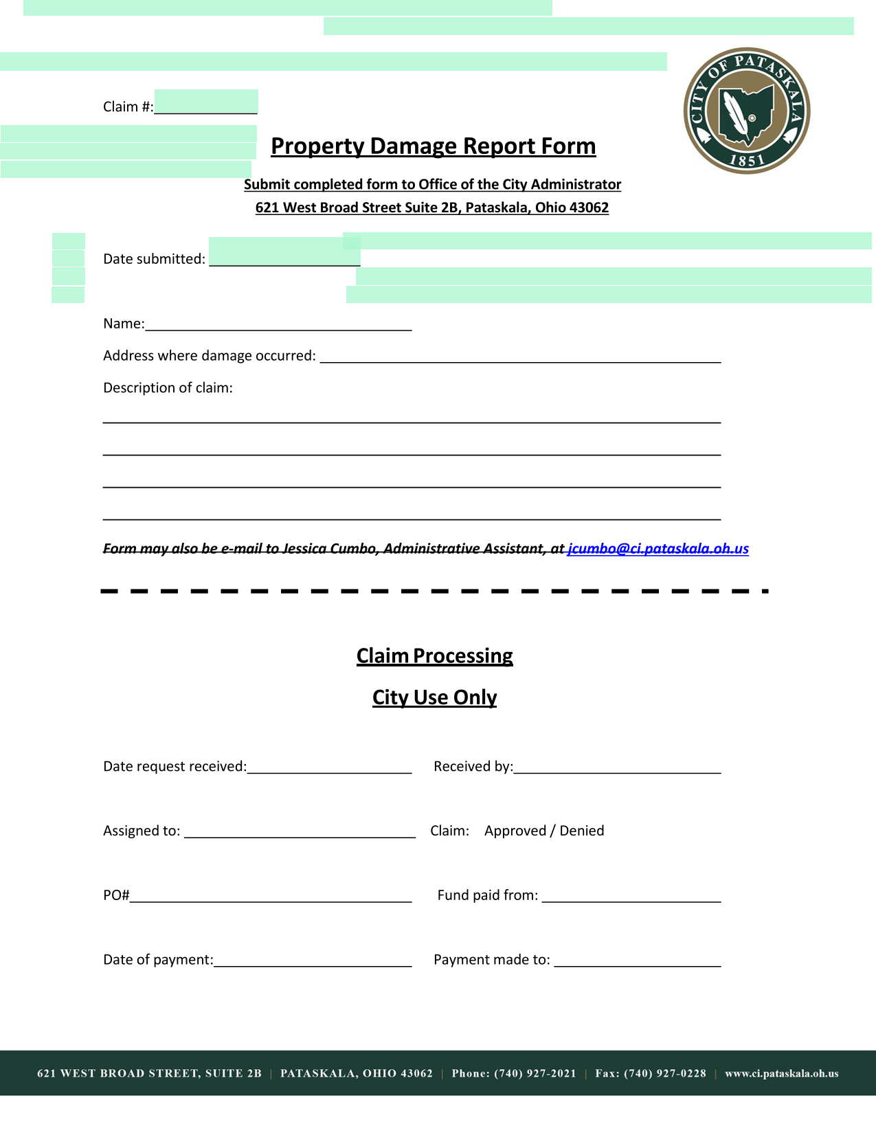 Property Damage Report Form screenshot
