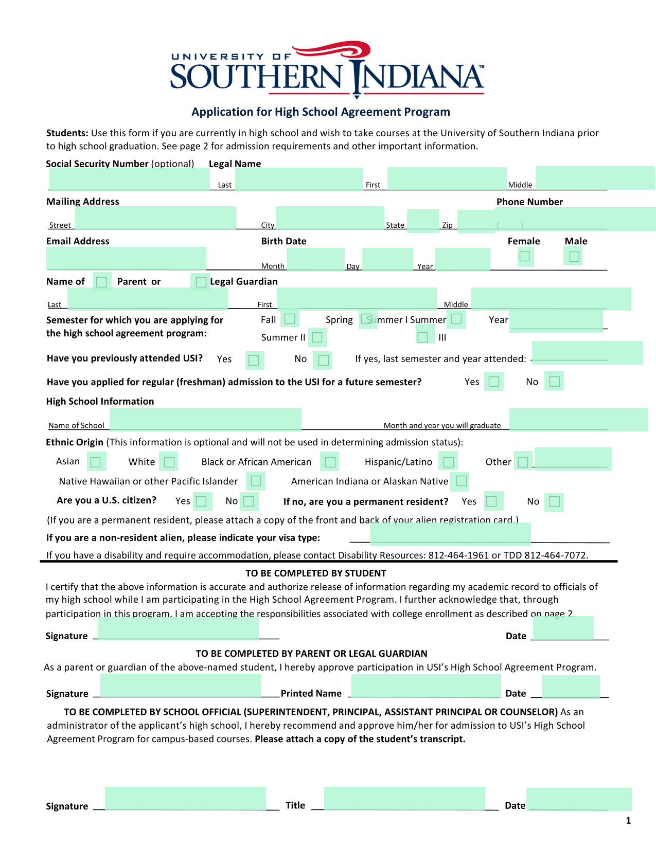 Application For High School Agreement Program screenshot
