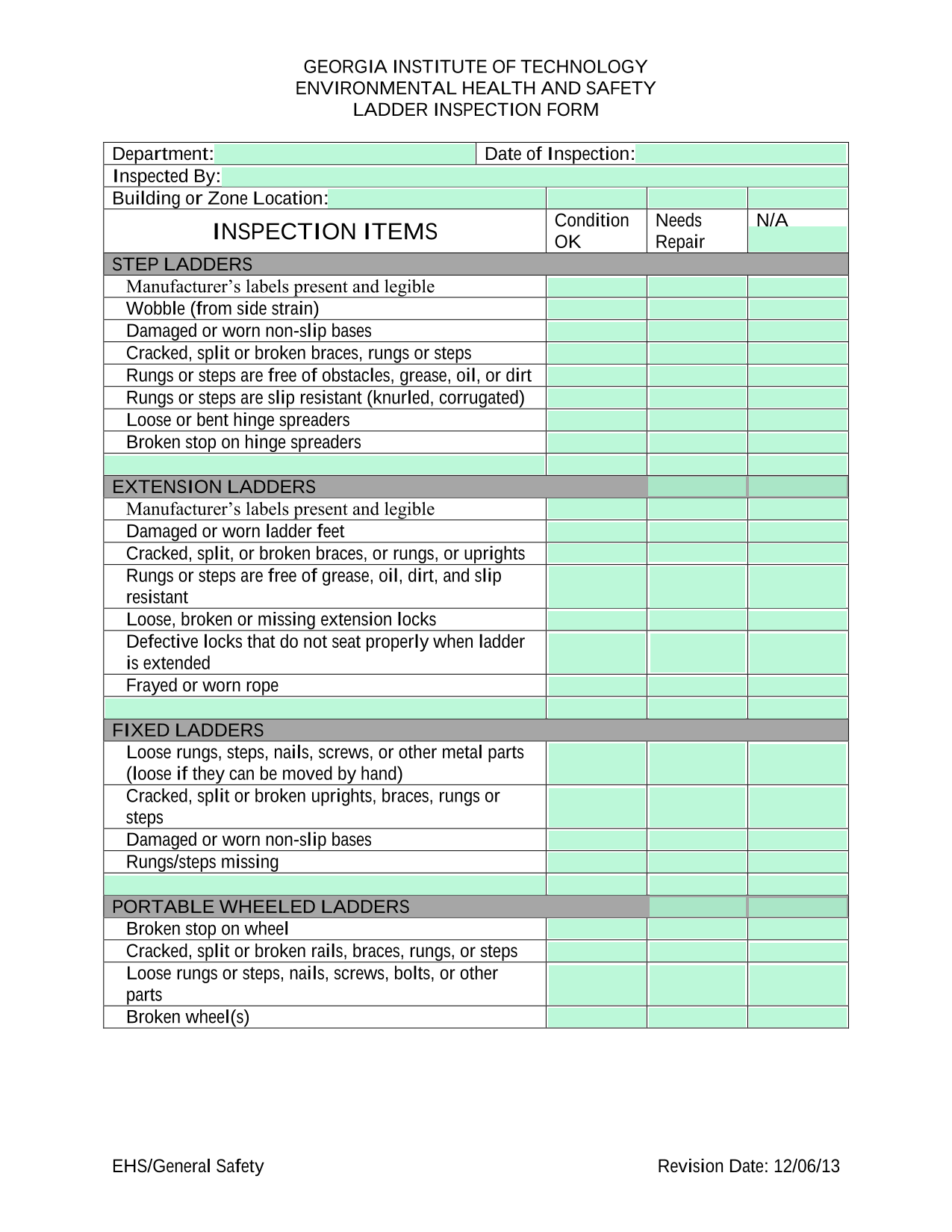 Ladder Inspection Form screenshot