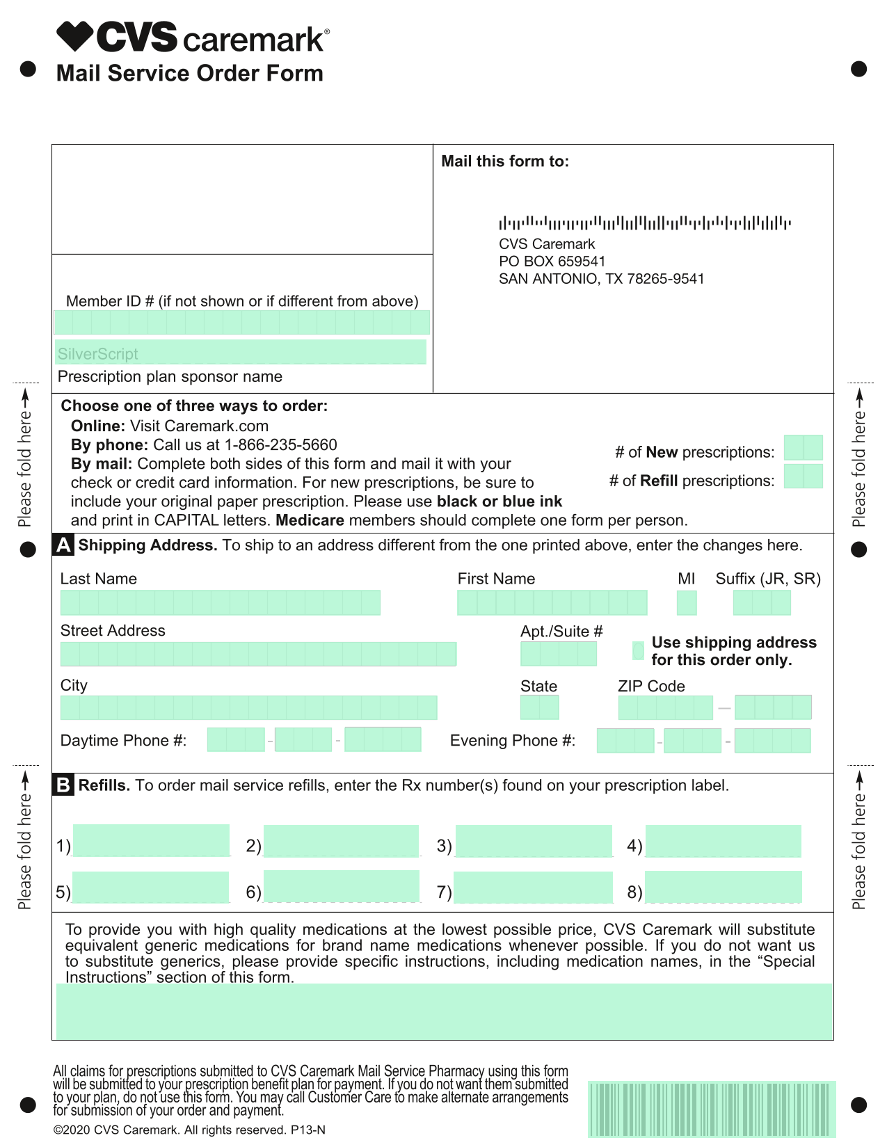 Mail Service Order Form screenshot
