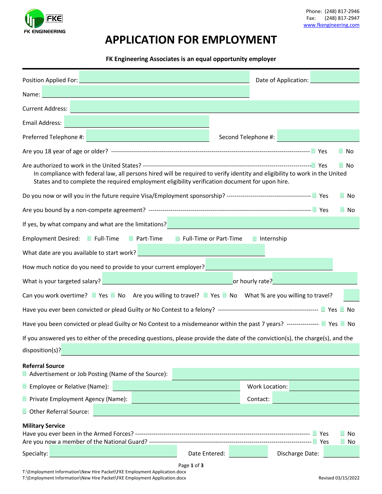 Application For Employment screenshot