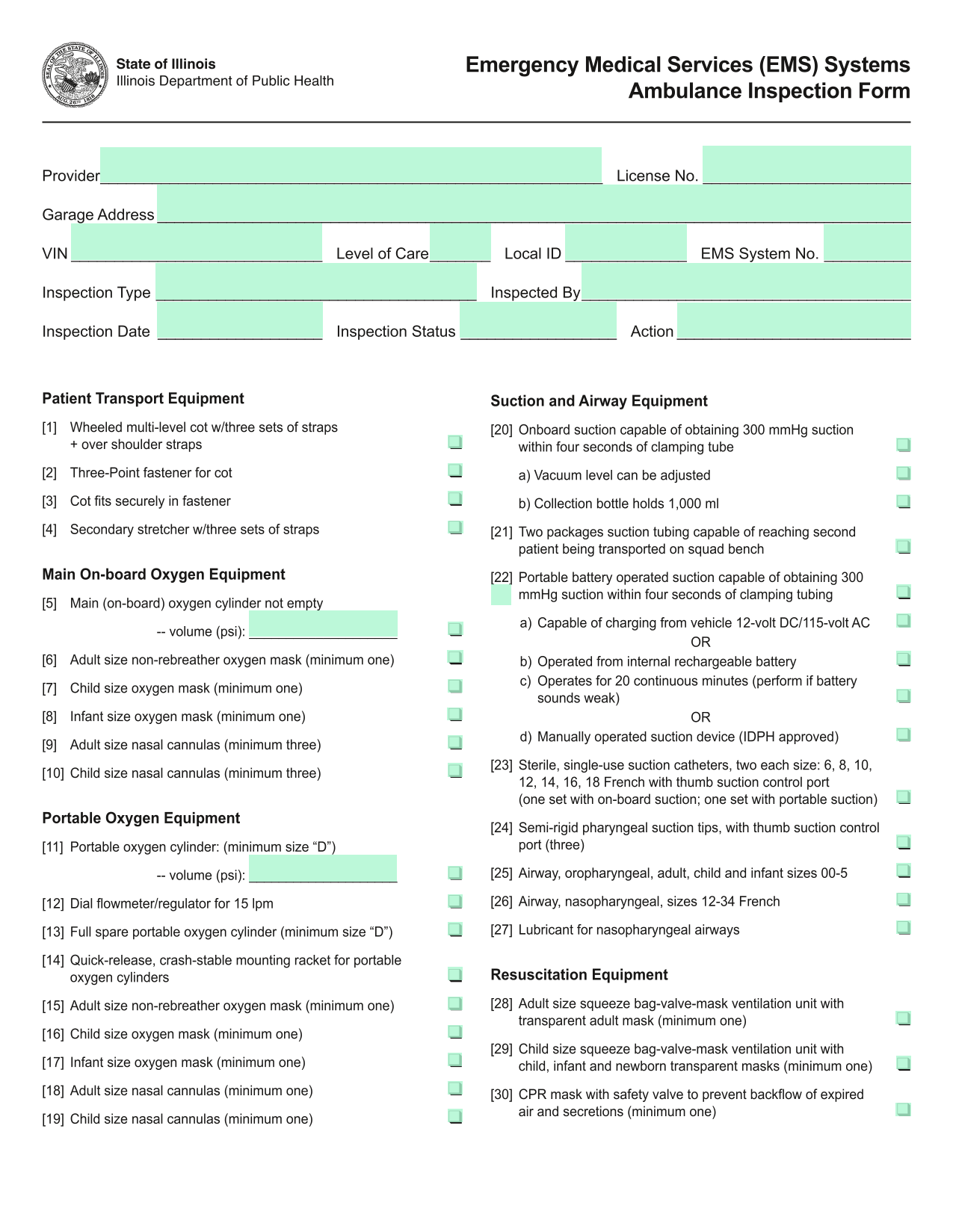 Ambulance Inspection Form screenshot
