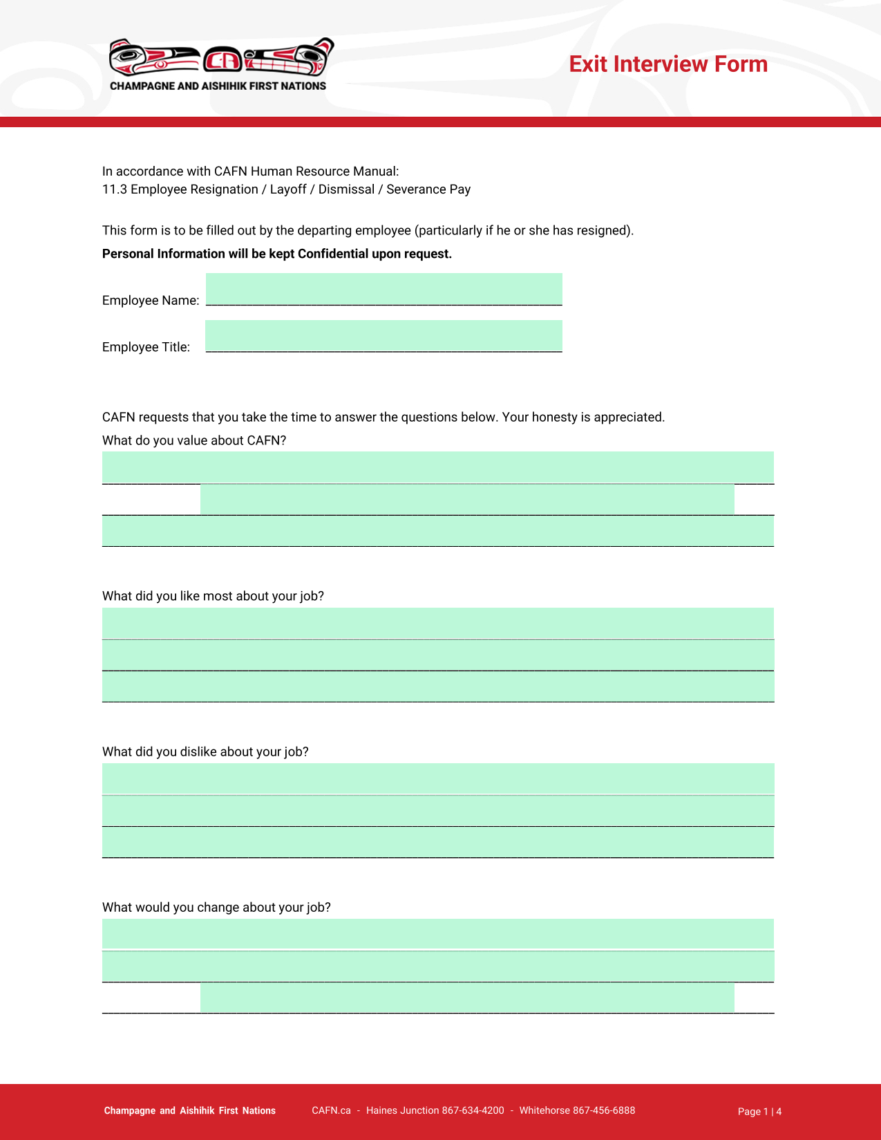 Exit Interview Form screenshot