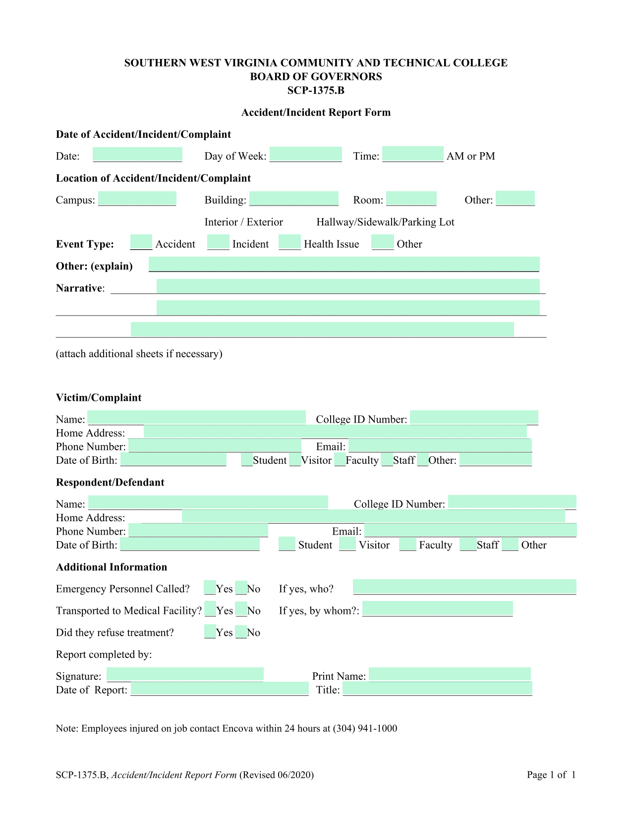 AccidentIncident Report Form screenshot