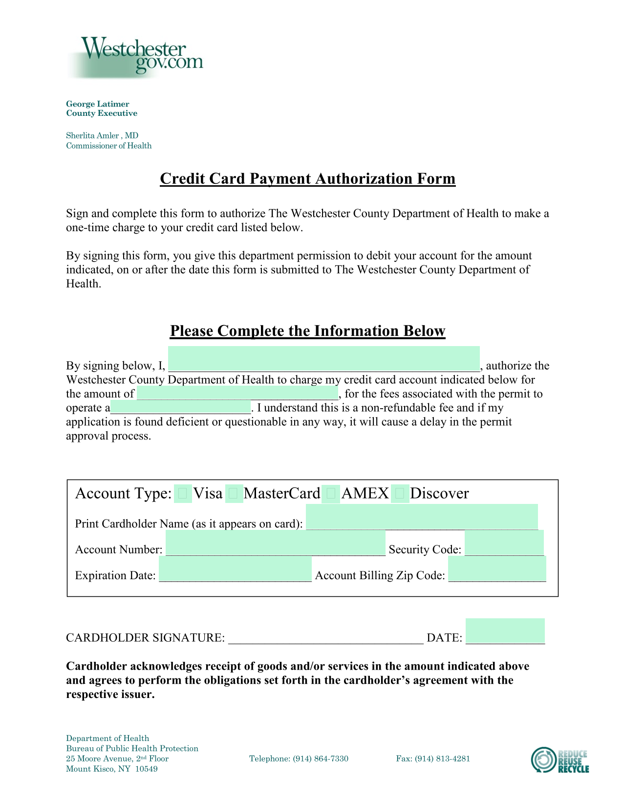 Credit Card Payment Authorization Form screenshot