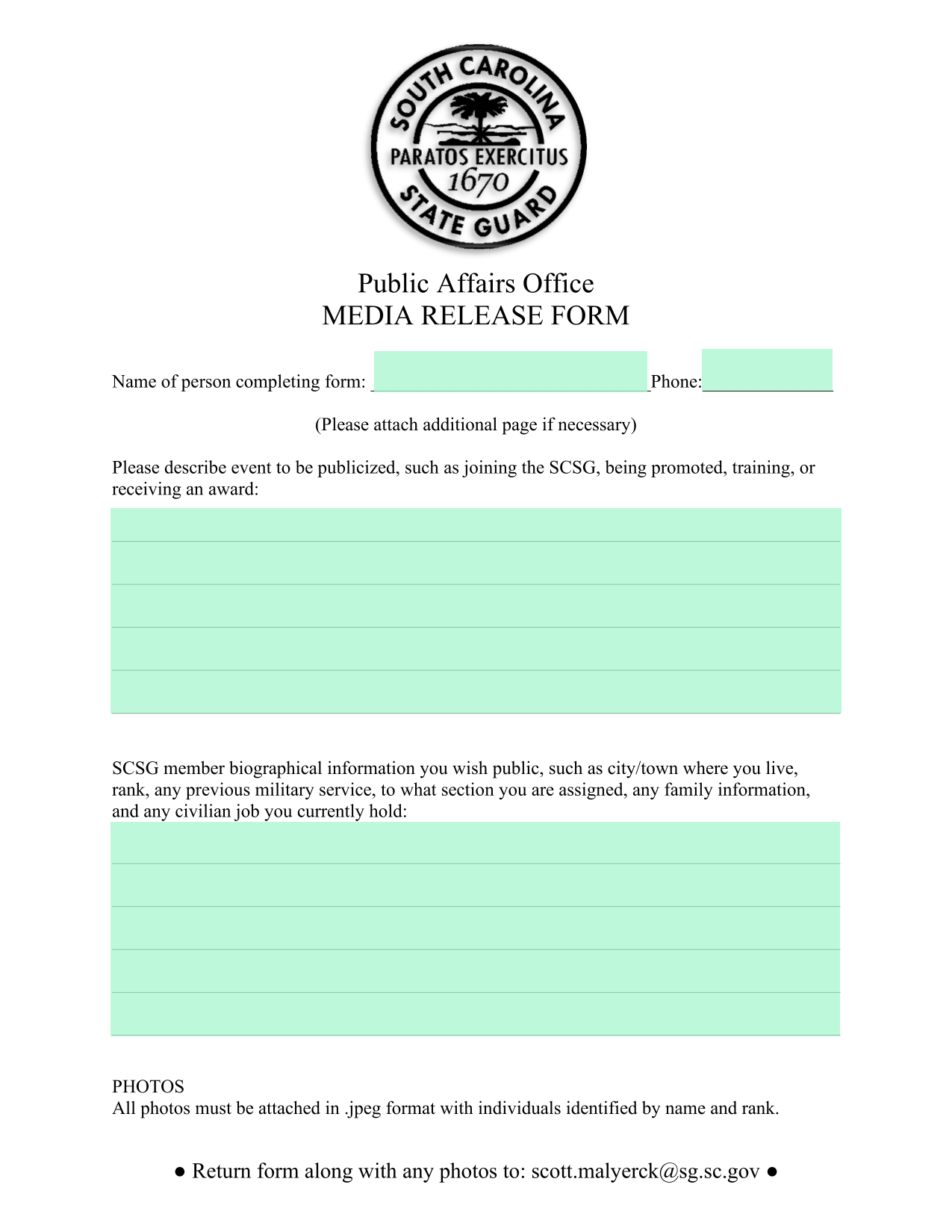 Media Release Form screenshot
