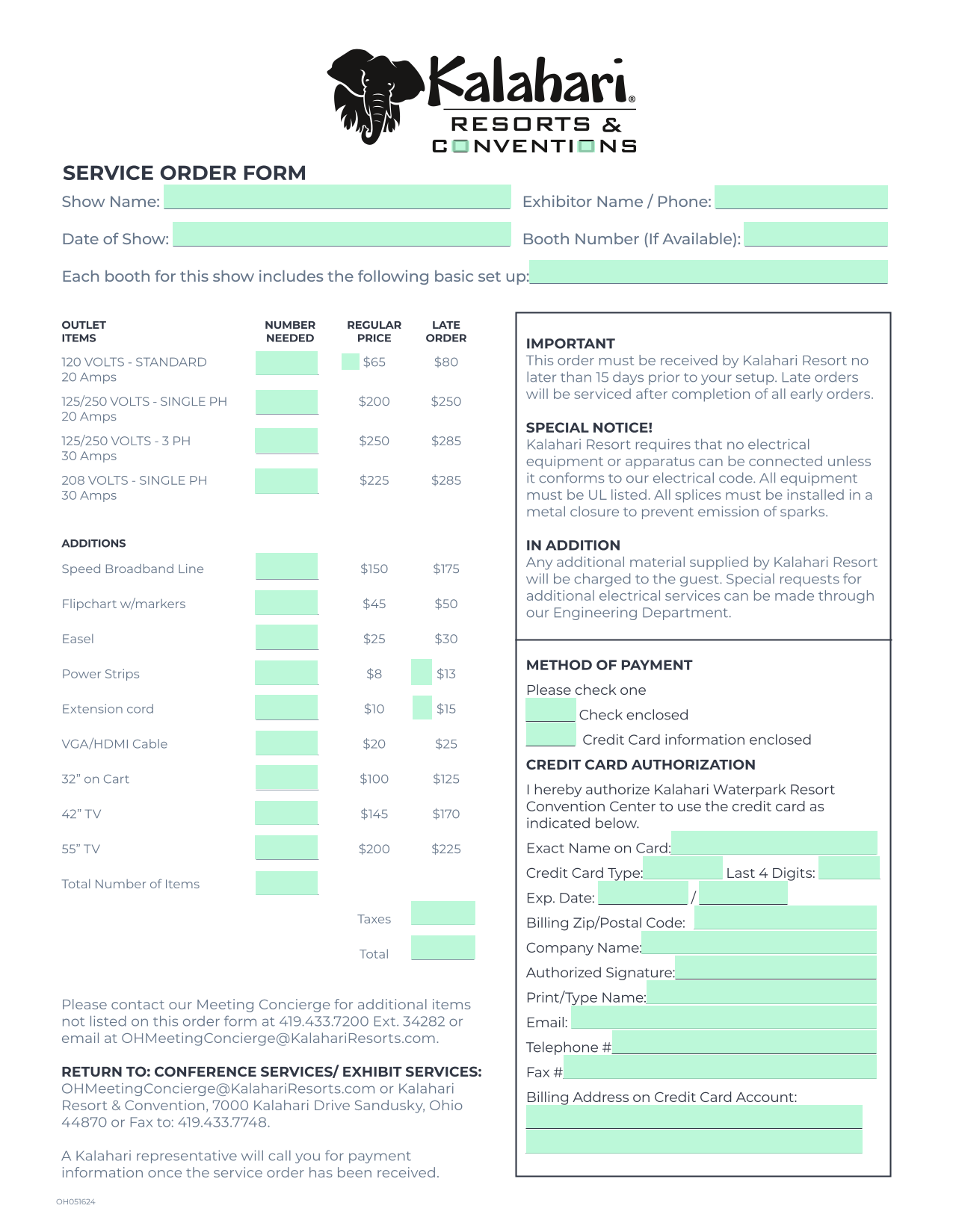 SERVICE ORDER FORM screenshot