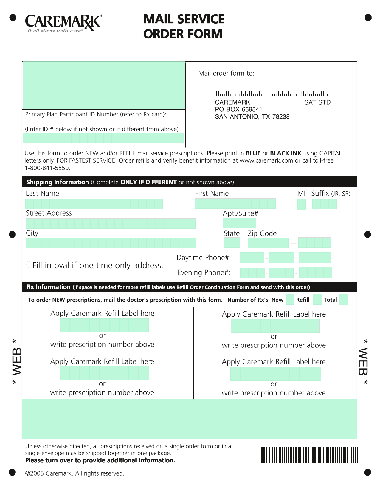 MAIL SERVICE ORDER FORM screenshot