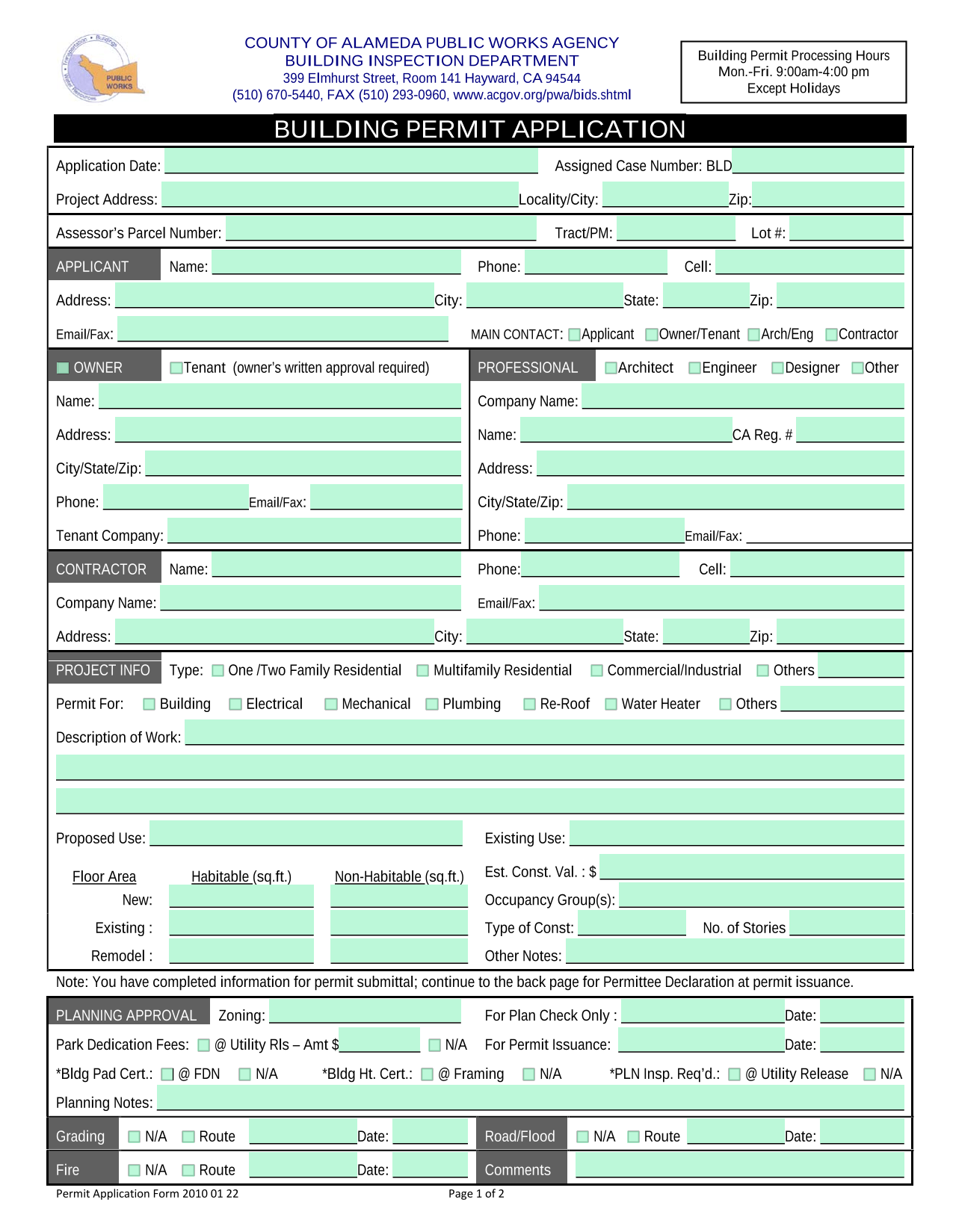 Building Permit Application screenshot