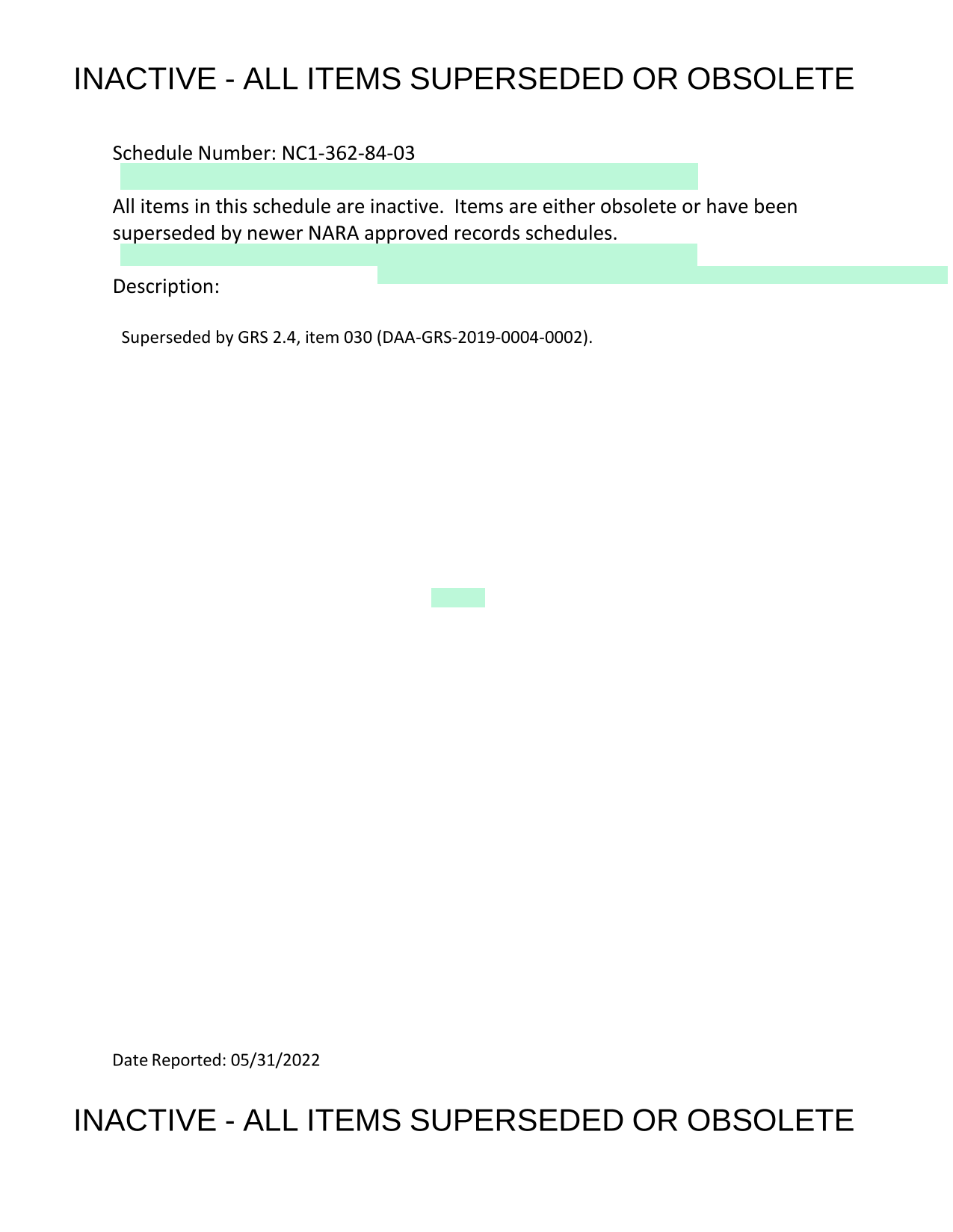 REQUEST FOR RECORDS DISPOSITION AUTHORITY screenshot