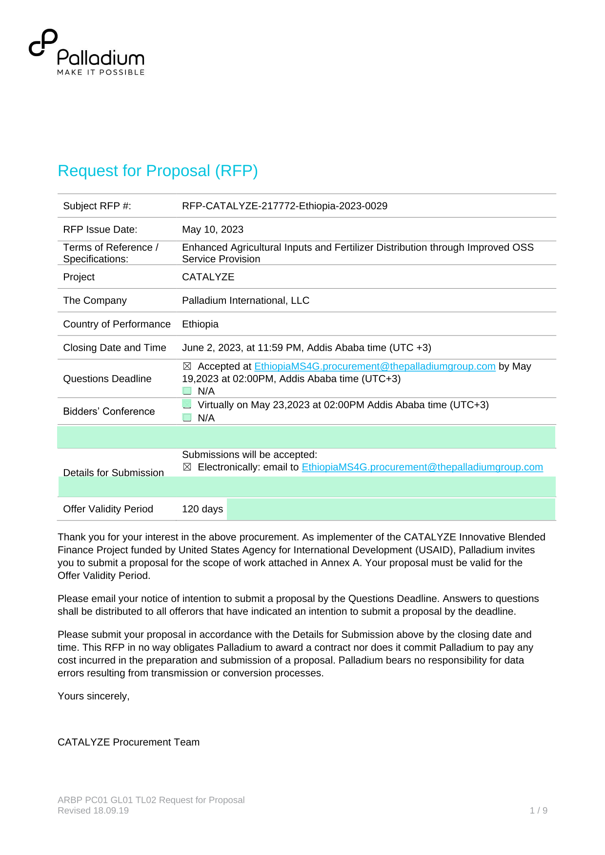 Request For Proposal (RFP) screenshot