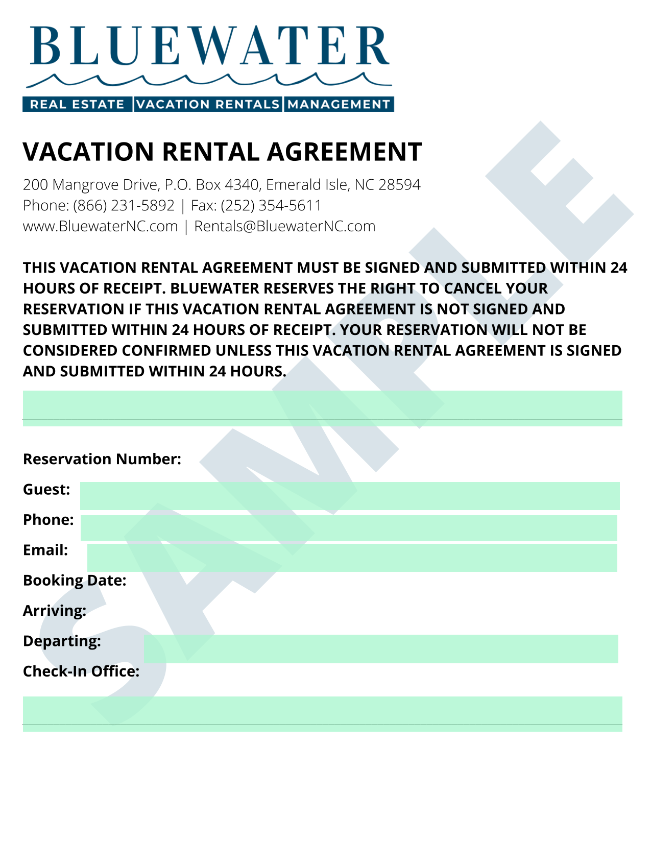 Vacation Rental Agreement screenshot