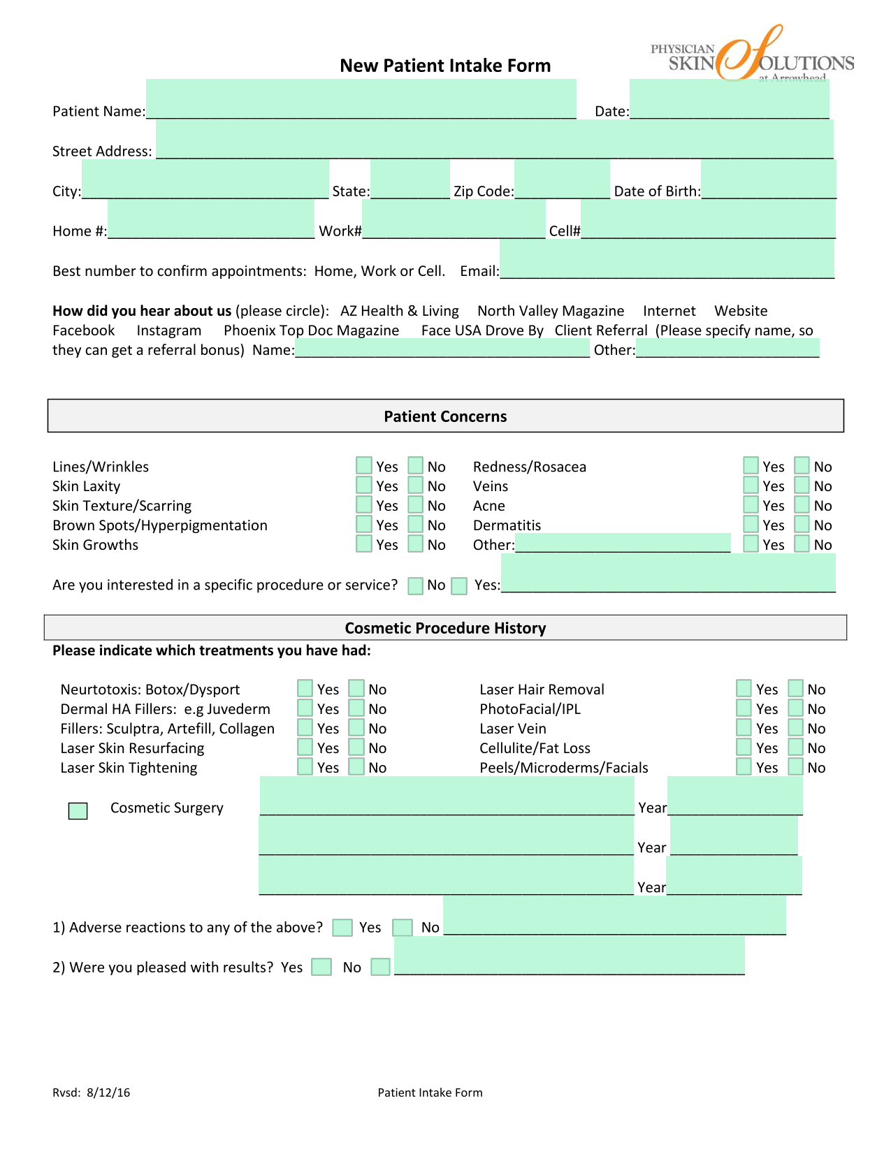 New Patient Intake Form screenshot