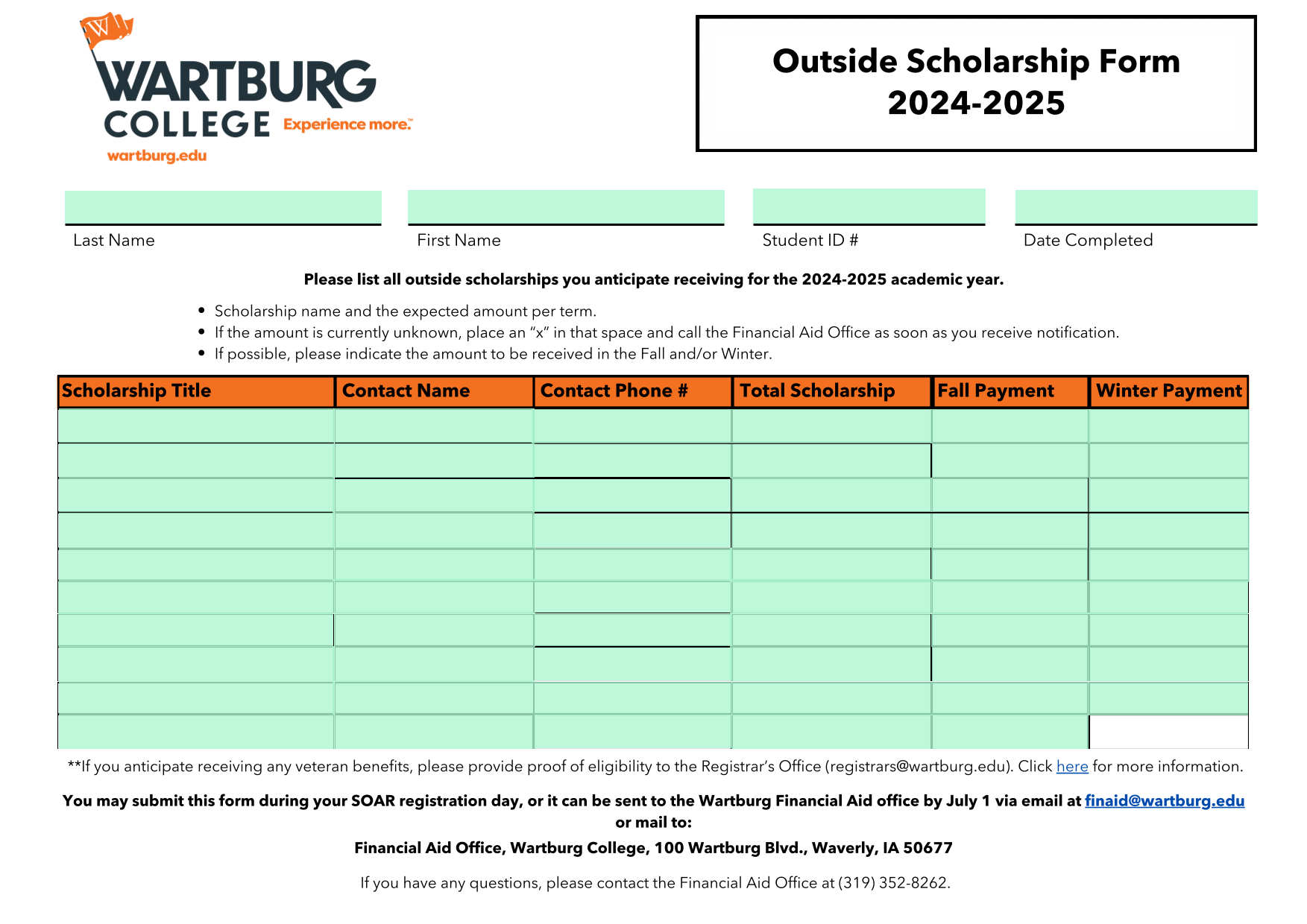 Outside Scholarship Form screenshot
