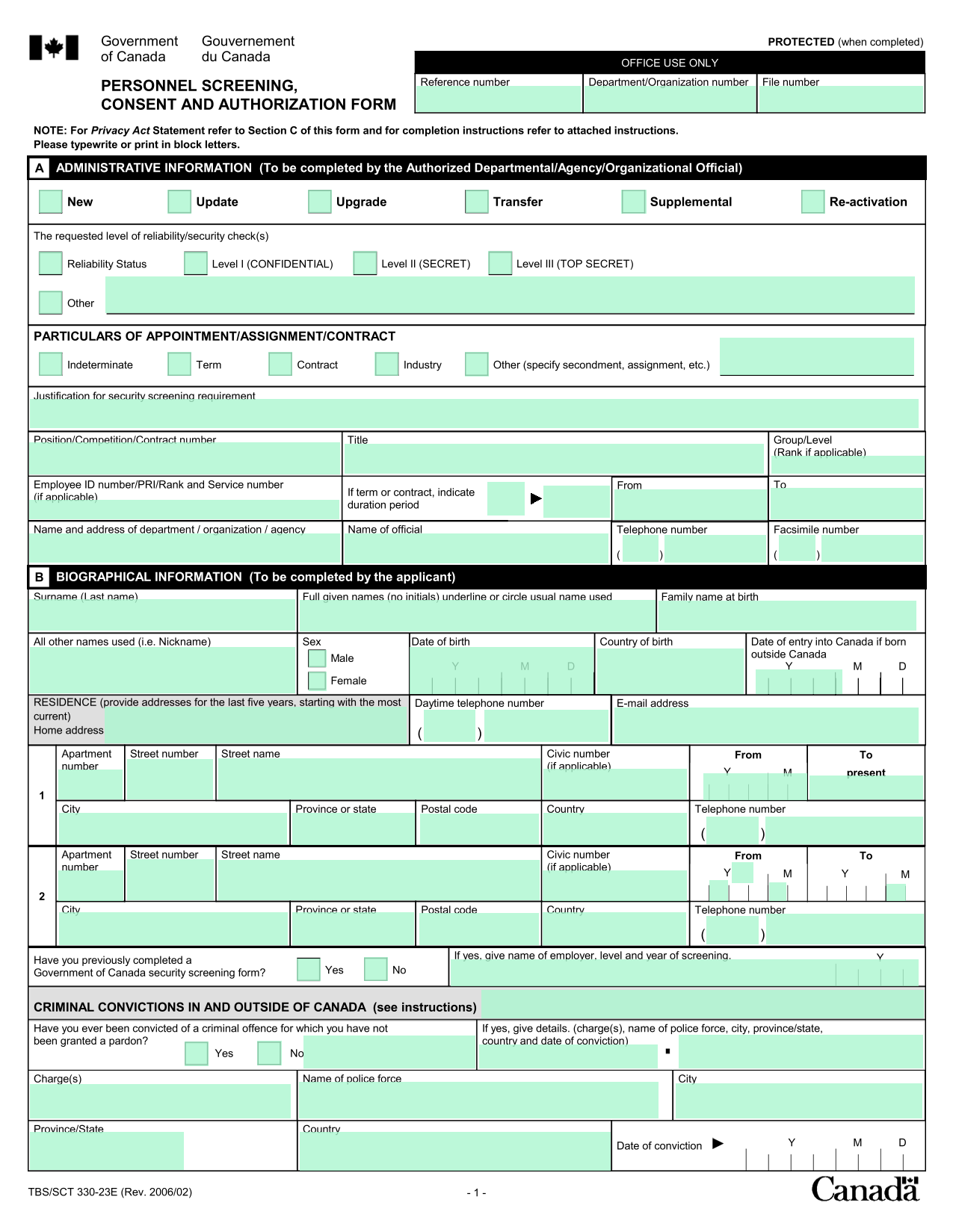 PERSONNEL SCREENING, CONSENT AND AUTHORIZATION FORM screenshot