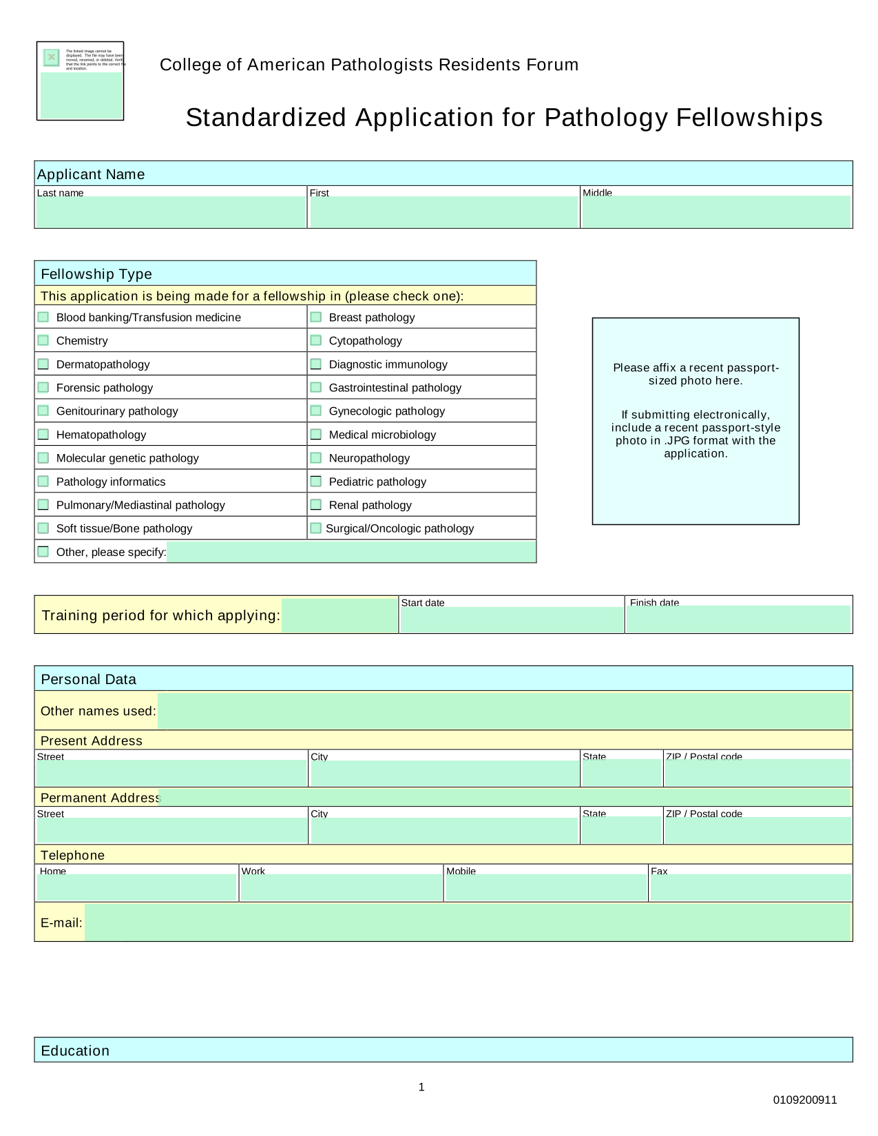 Standardized Application For Pathology Fellowships screenshot