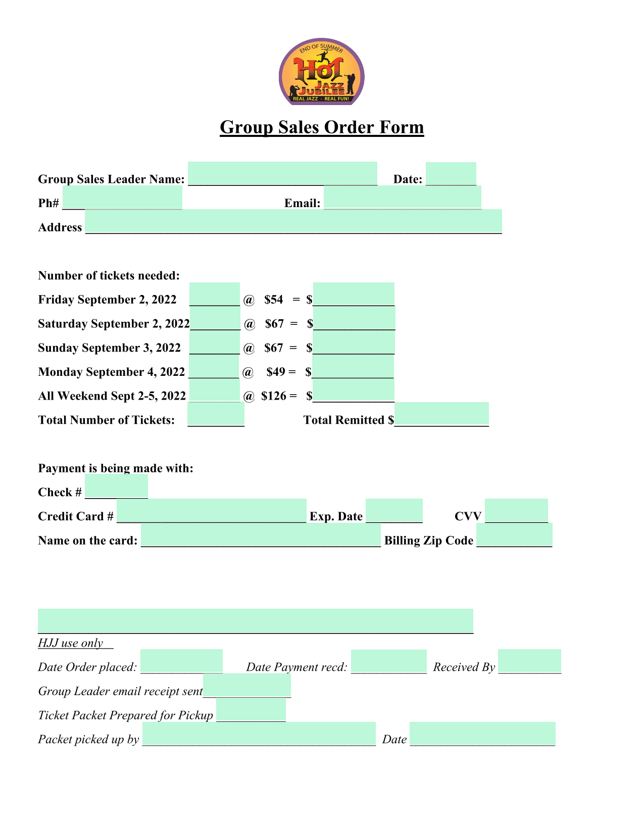 Group Sales Order Form screenshot