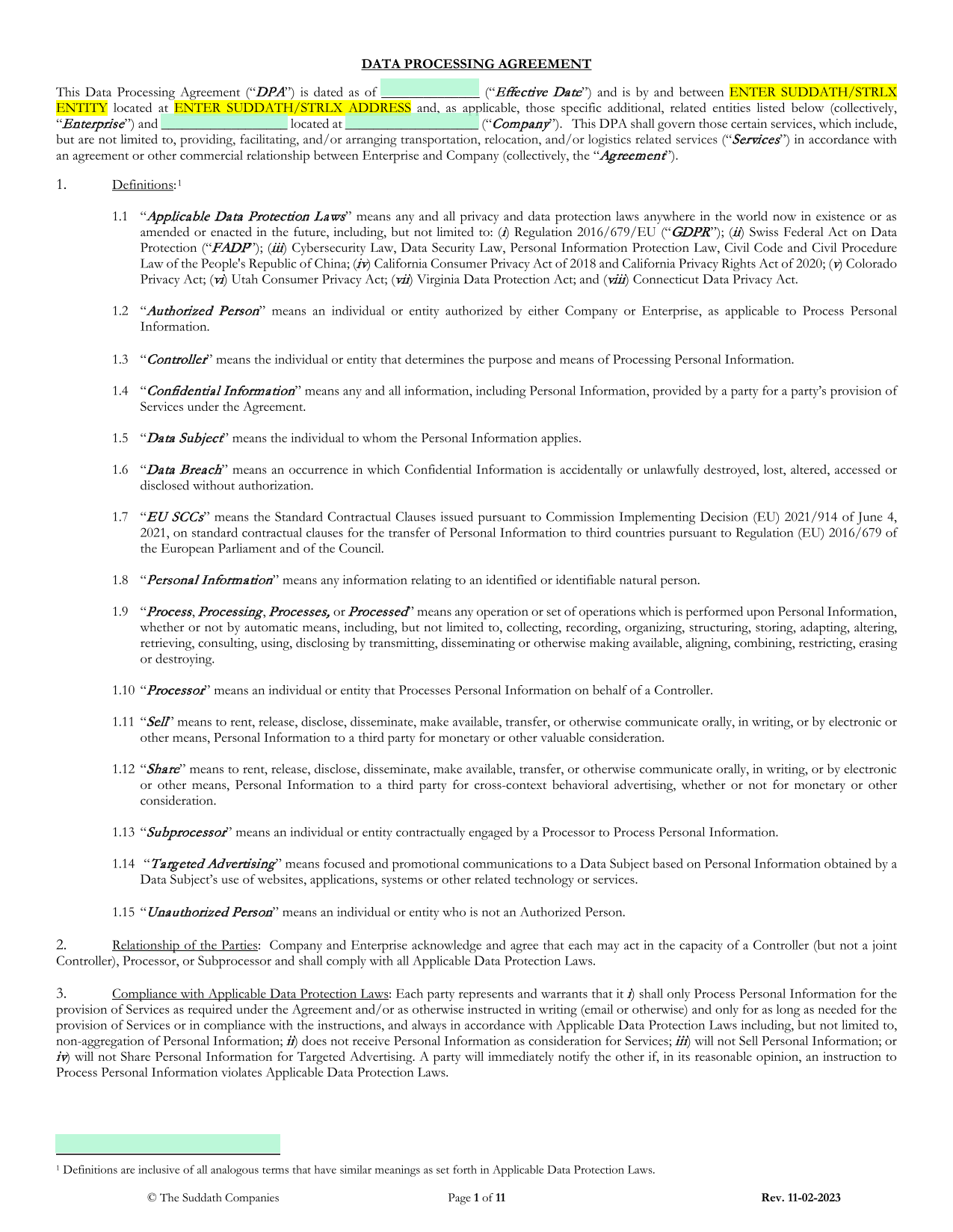Data Processing Agreement screenshot