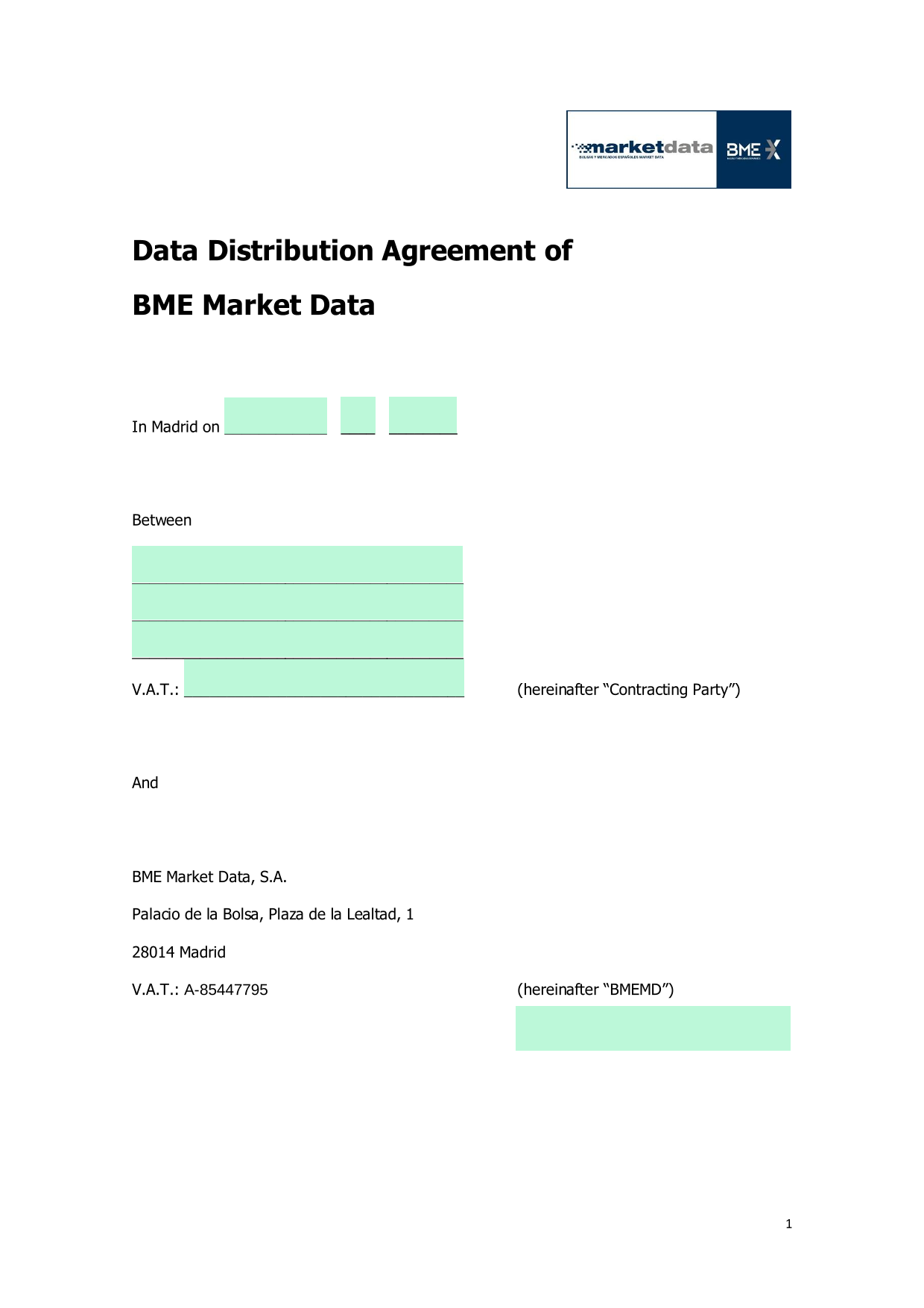 Data Distribution Agreement Of BME Market Data screenshot