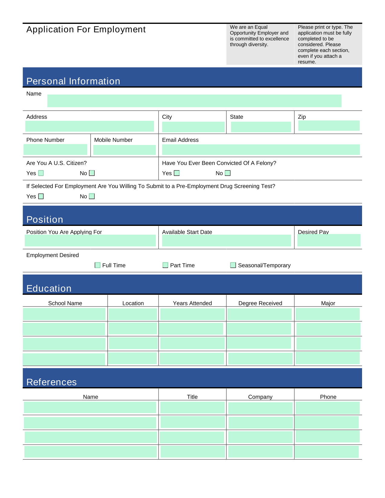 Application For Employment screenshot