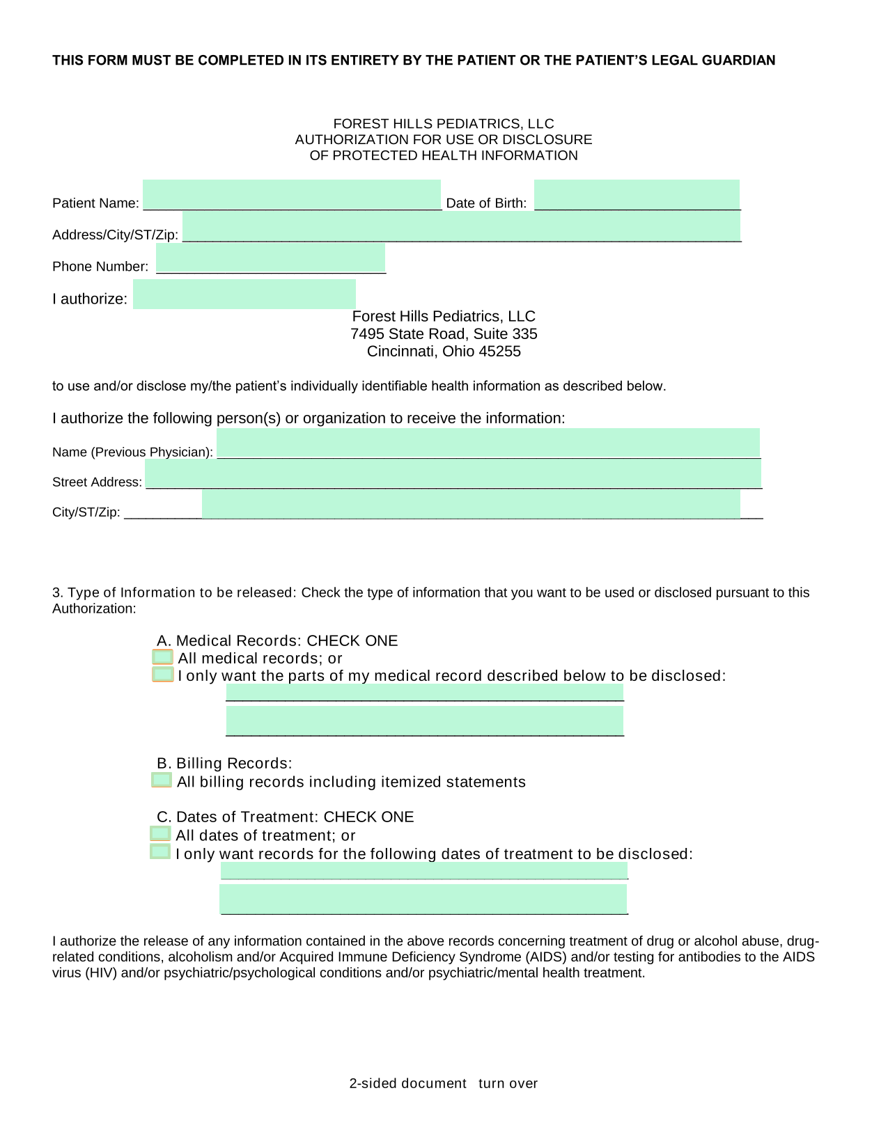 Authorization For Use Or Disclosure Of Protected Health Information screenshot