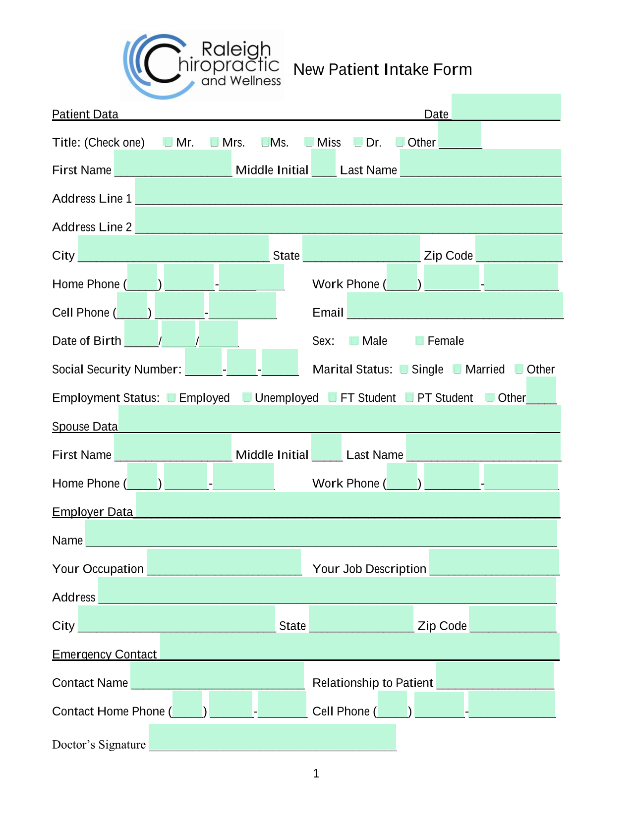 New Patient Intake Form screenshot