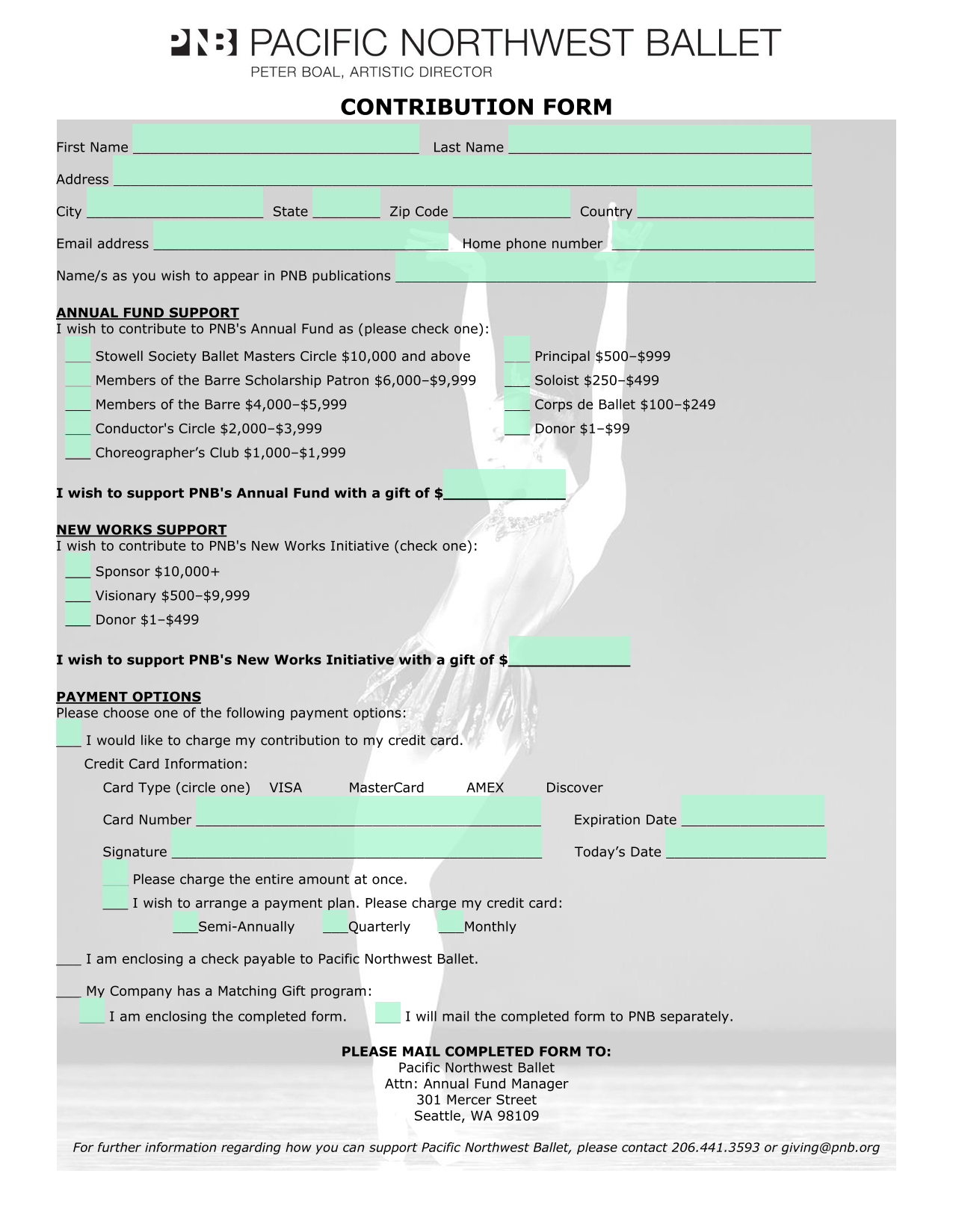 Contribution Form screenshot