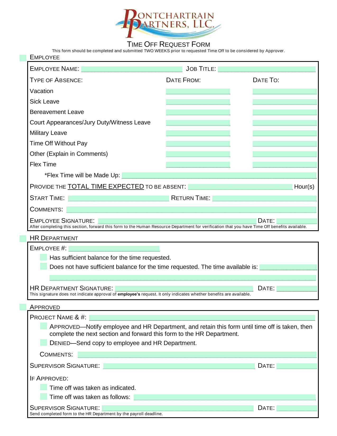 Time Off Request Form screenshot