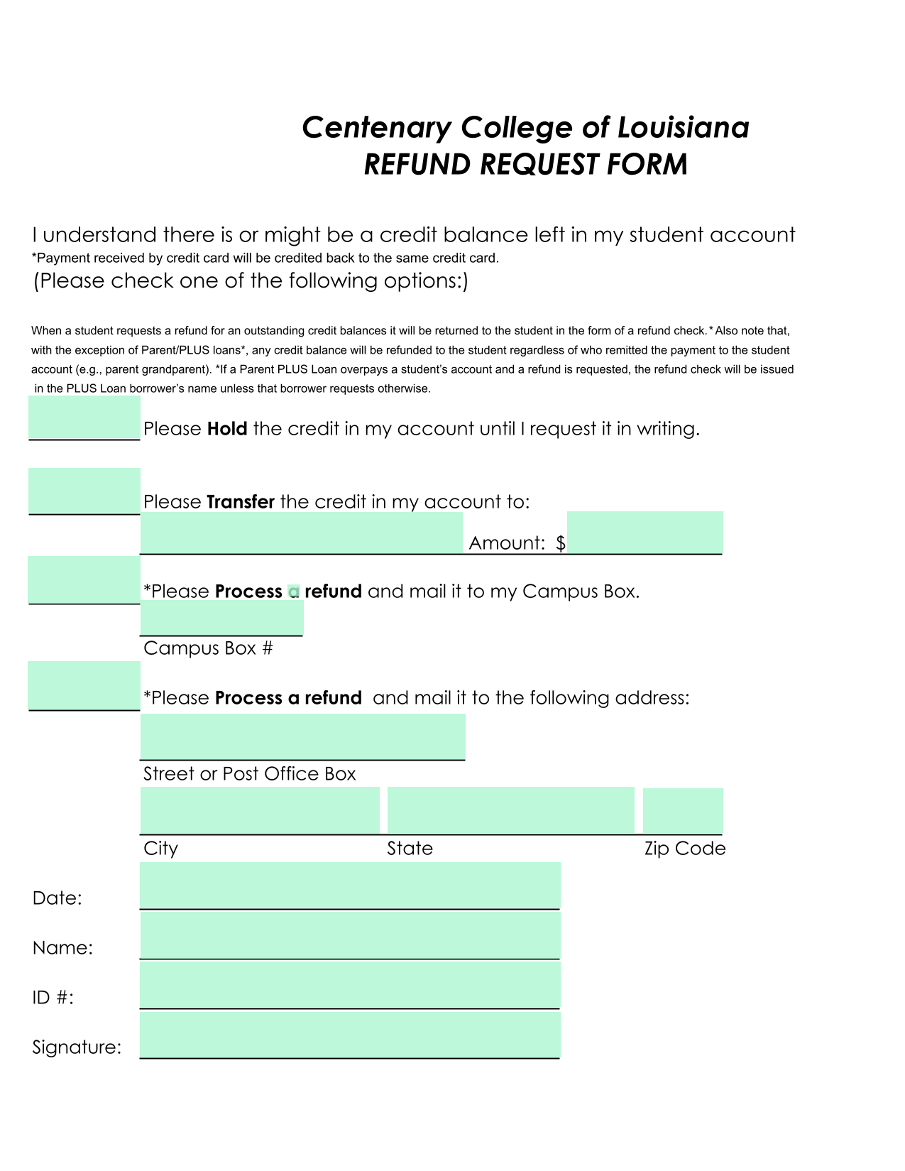 Refund Request Form screenshot