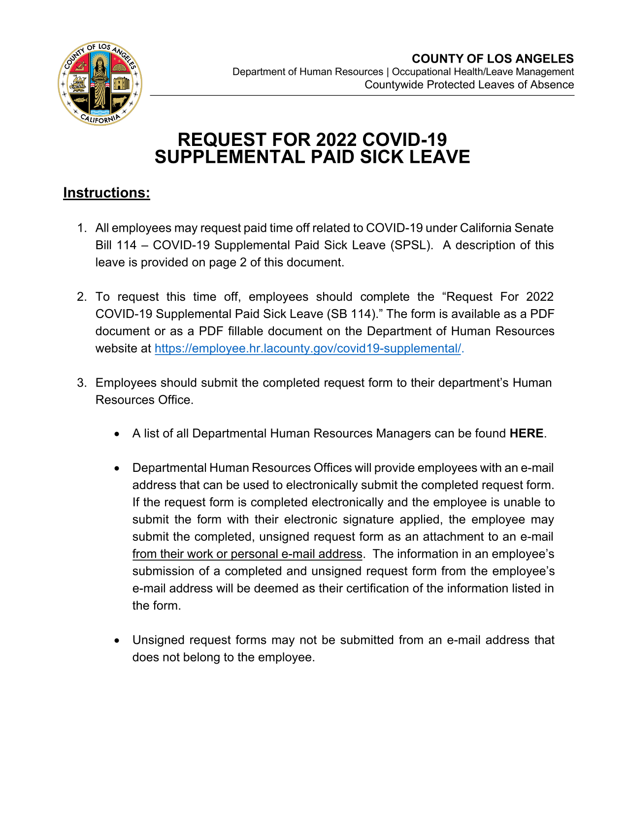 REQUEST FOR 2022 COVID 19 SUPPLEMENTAL PAID SICK LEAVE screenshot